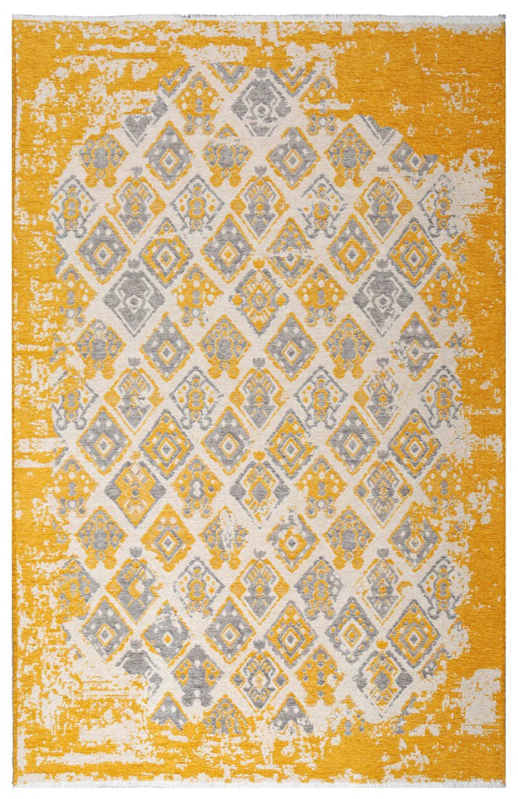 Gri Sarı Çift Taraflı Modern Vintage Yıkanabilir Antibakteriyel Halı