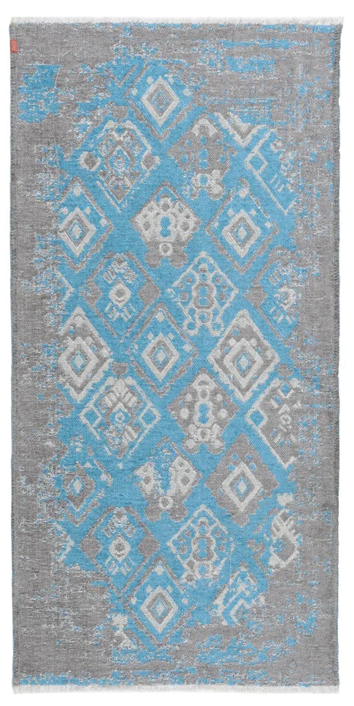 Mavi Gri Çift Taraflı Modern Vintage Yıkanabilir Antibakteriyel Halı