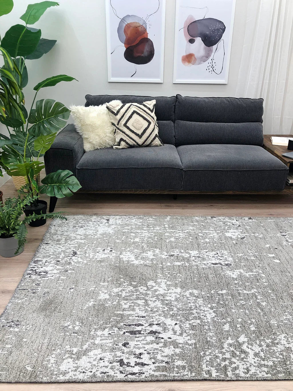 Gri Siyah Çift Taraflı Modern Yıkanabilir Antibakteriyel Halı