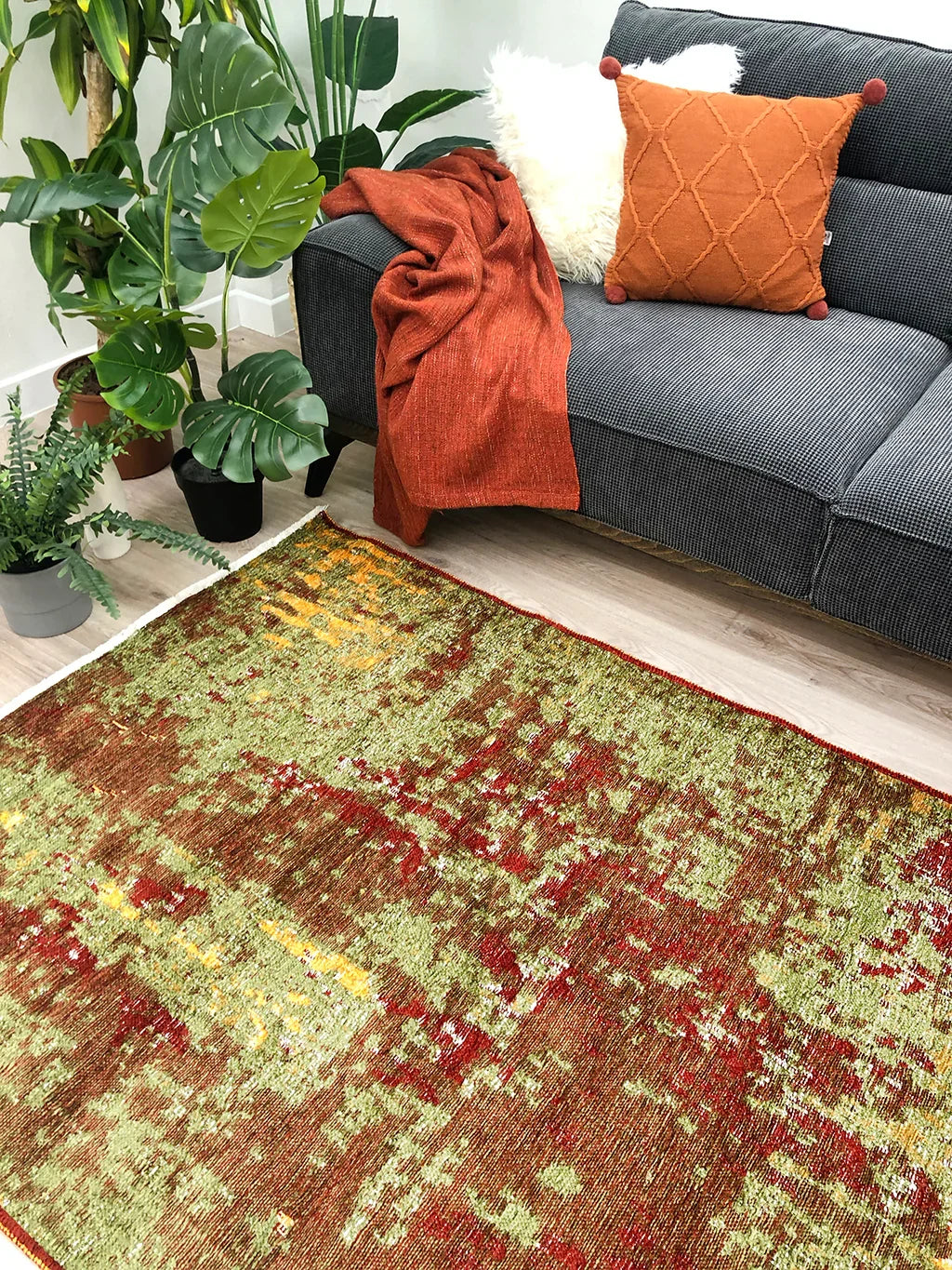 Kırmızı Yeşil Çift Taraflı Modern Yıkanabilir Antibakteriyel Halı