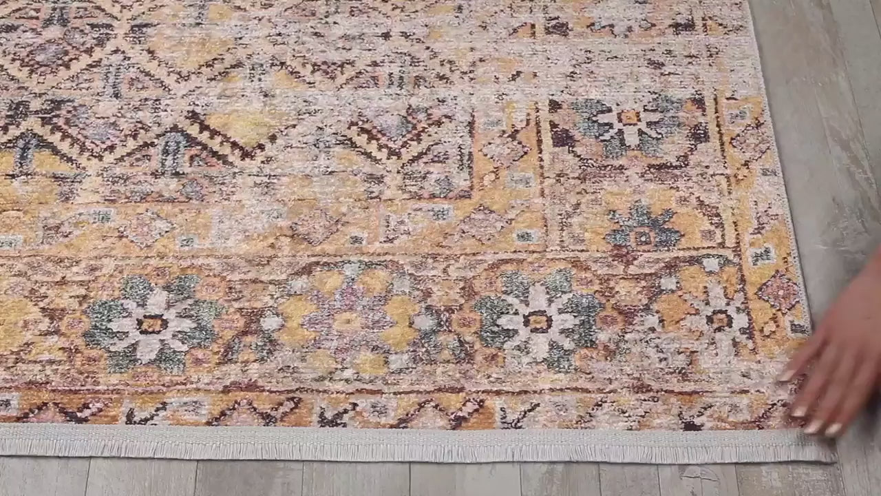 Load video: Honeycomb Patterned Yellow Modern Carpet