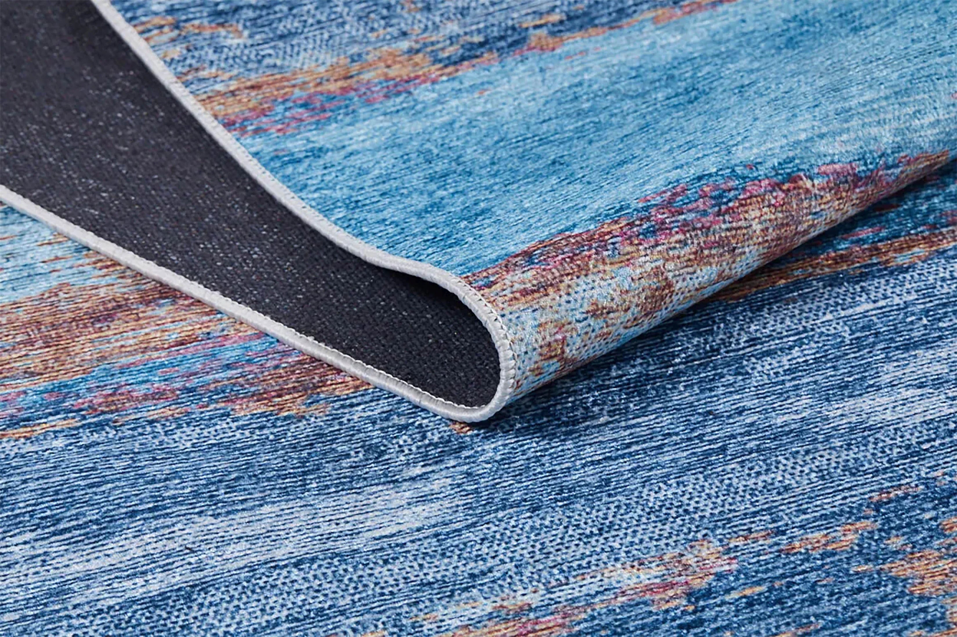 Mavi ve Pas Tonlarında Modern Soyut Sanat Halısı