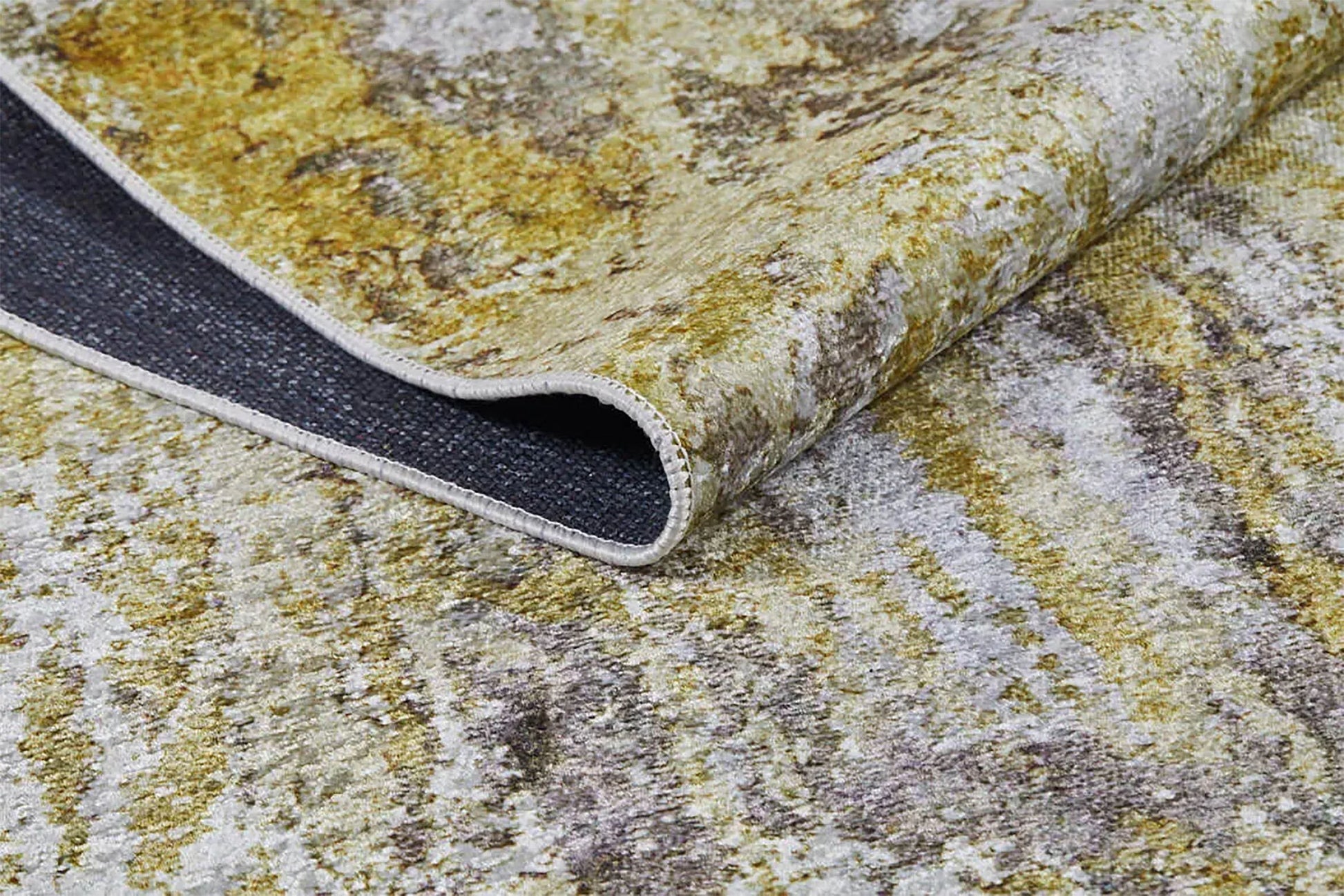 Sarı, Altın ve Gri Modern Lüks Soyut Sanat Halısı