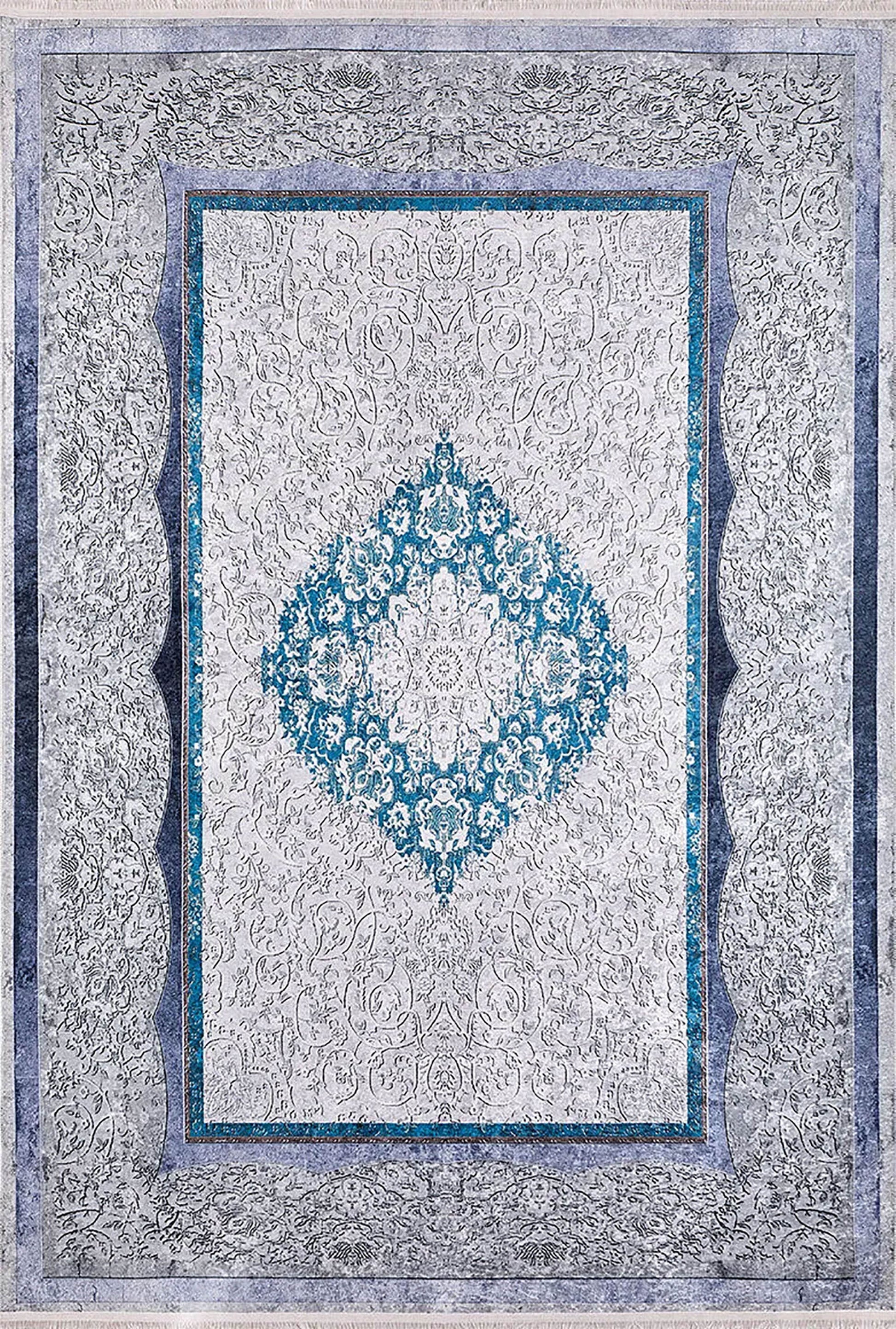 Madalyon Gri Mavi Halı - Pera Halı