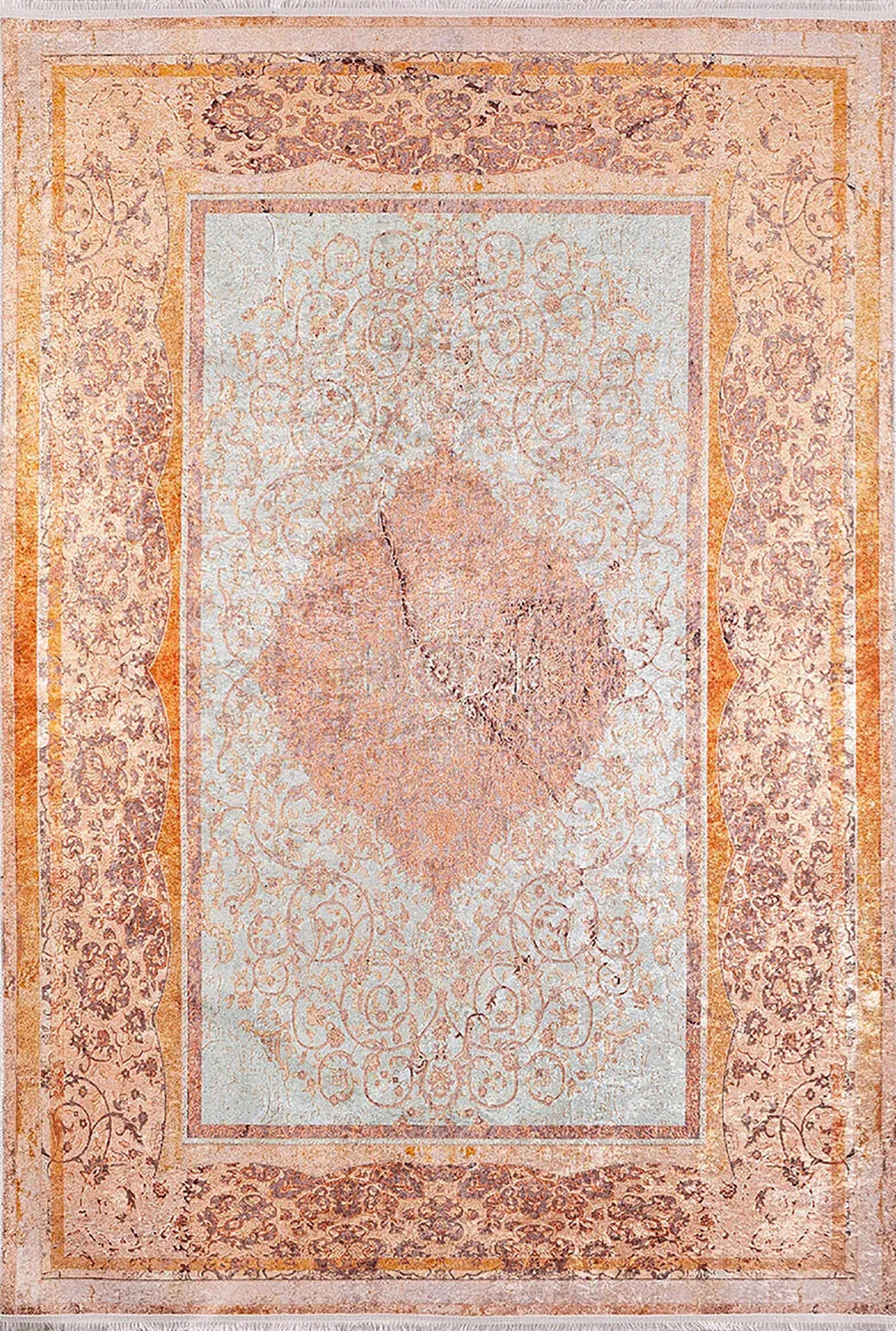 Madalyon Turuncu Krem Halı