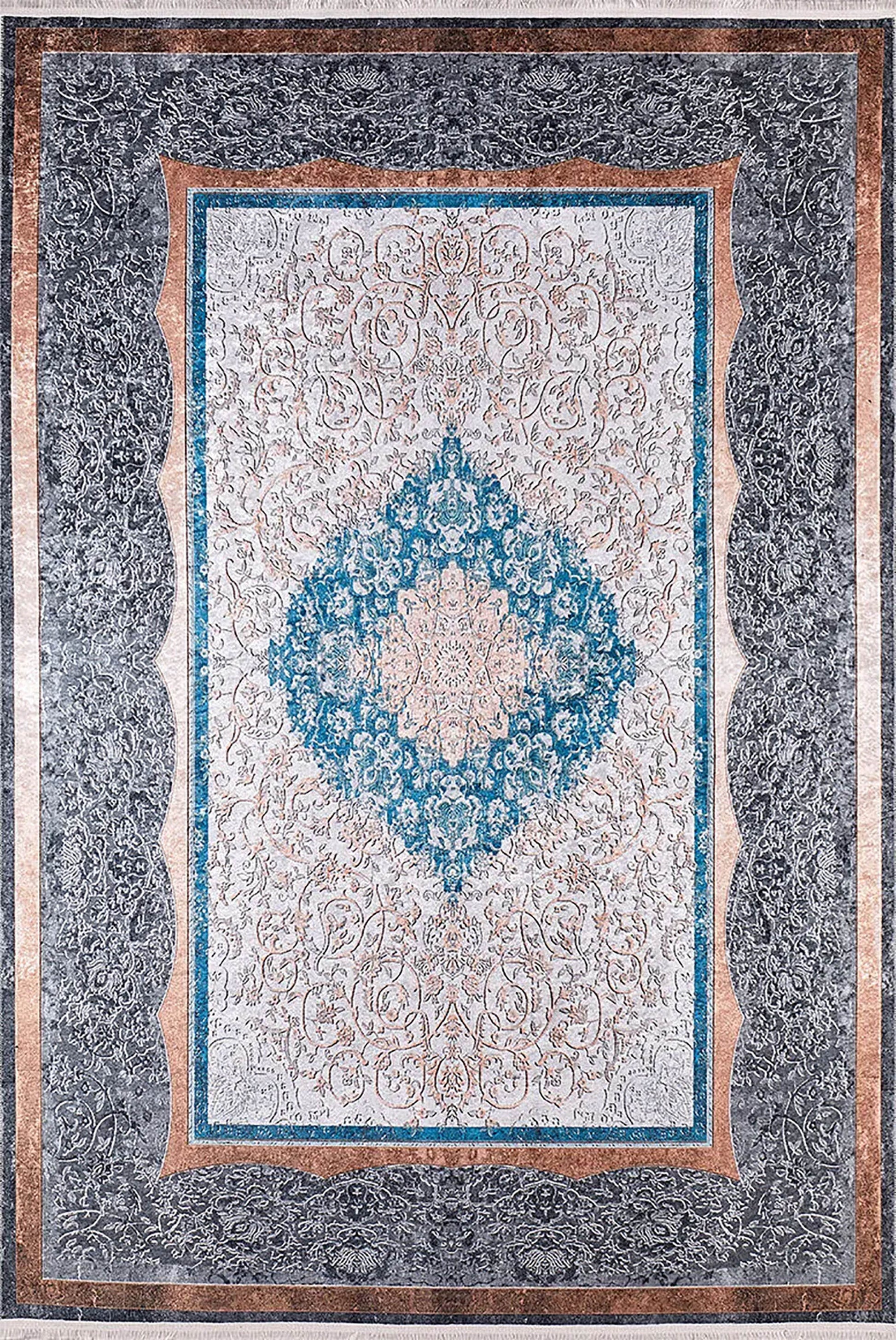 Madalyon Gri Mavi Bej Halı - Pera Halı