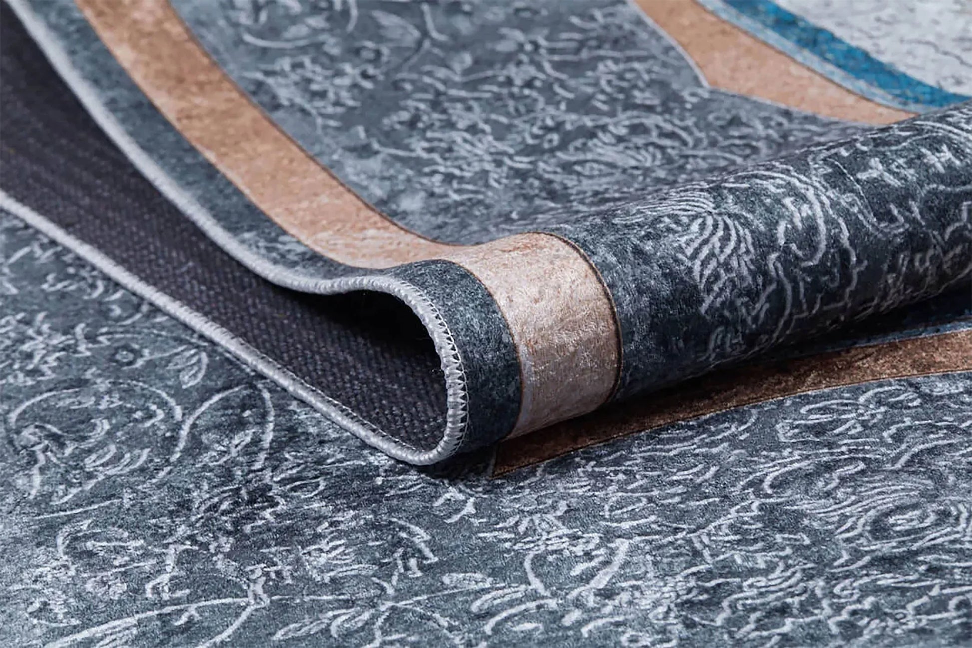 Madalyon Gri Mavi Bej Halı