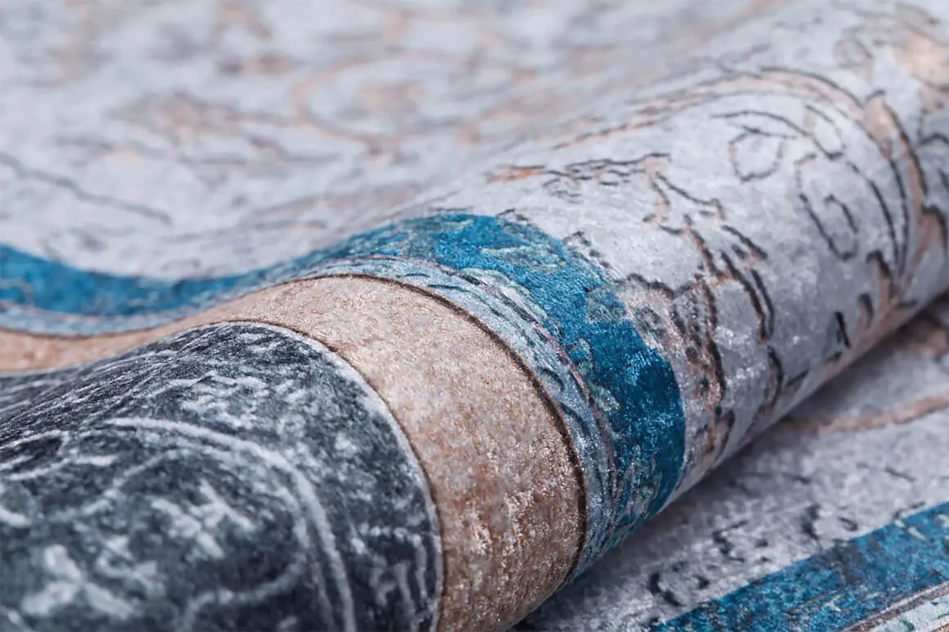 Madalyon Gri Mavi Bej Halı