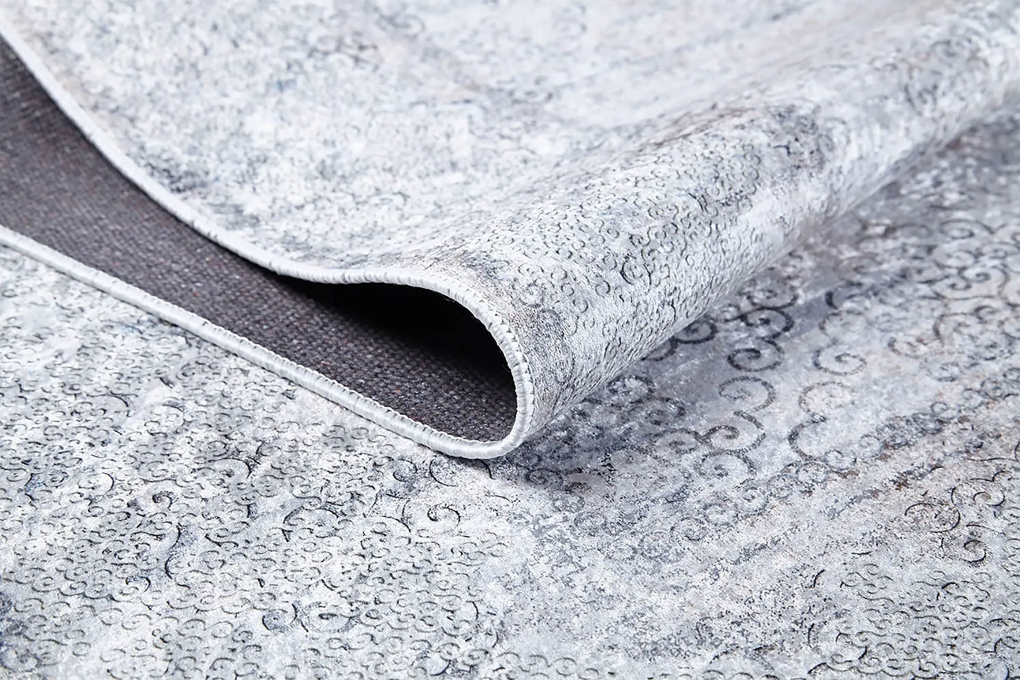 Gri Çiçekli Vintage Geometrik Madalyon Halı - Pera Halı