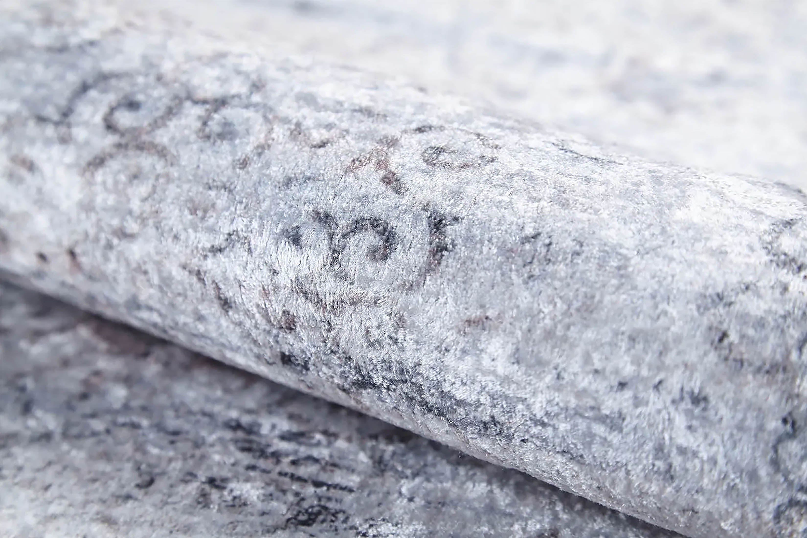 Gri Çiçekli Vintage Geometrik Madalyon Halı - Pera Halı