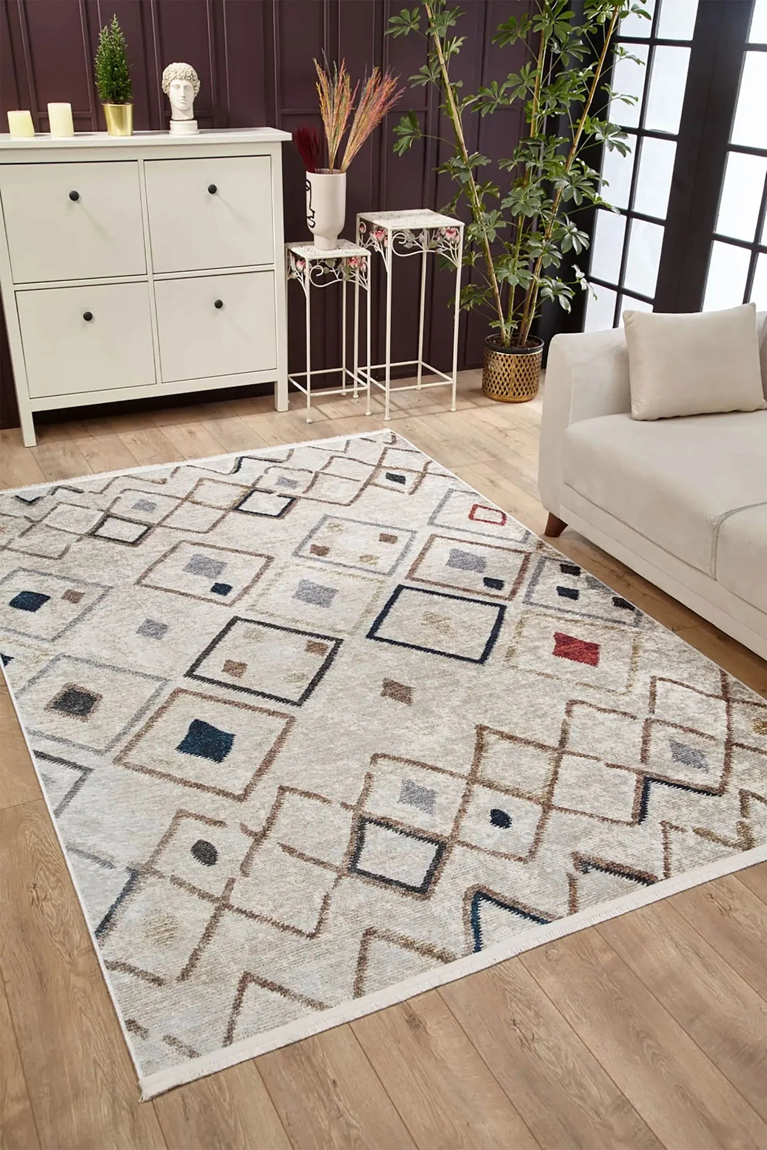 Fas Tarzı Geometrik Desenli Bohem Kilim Halı