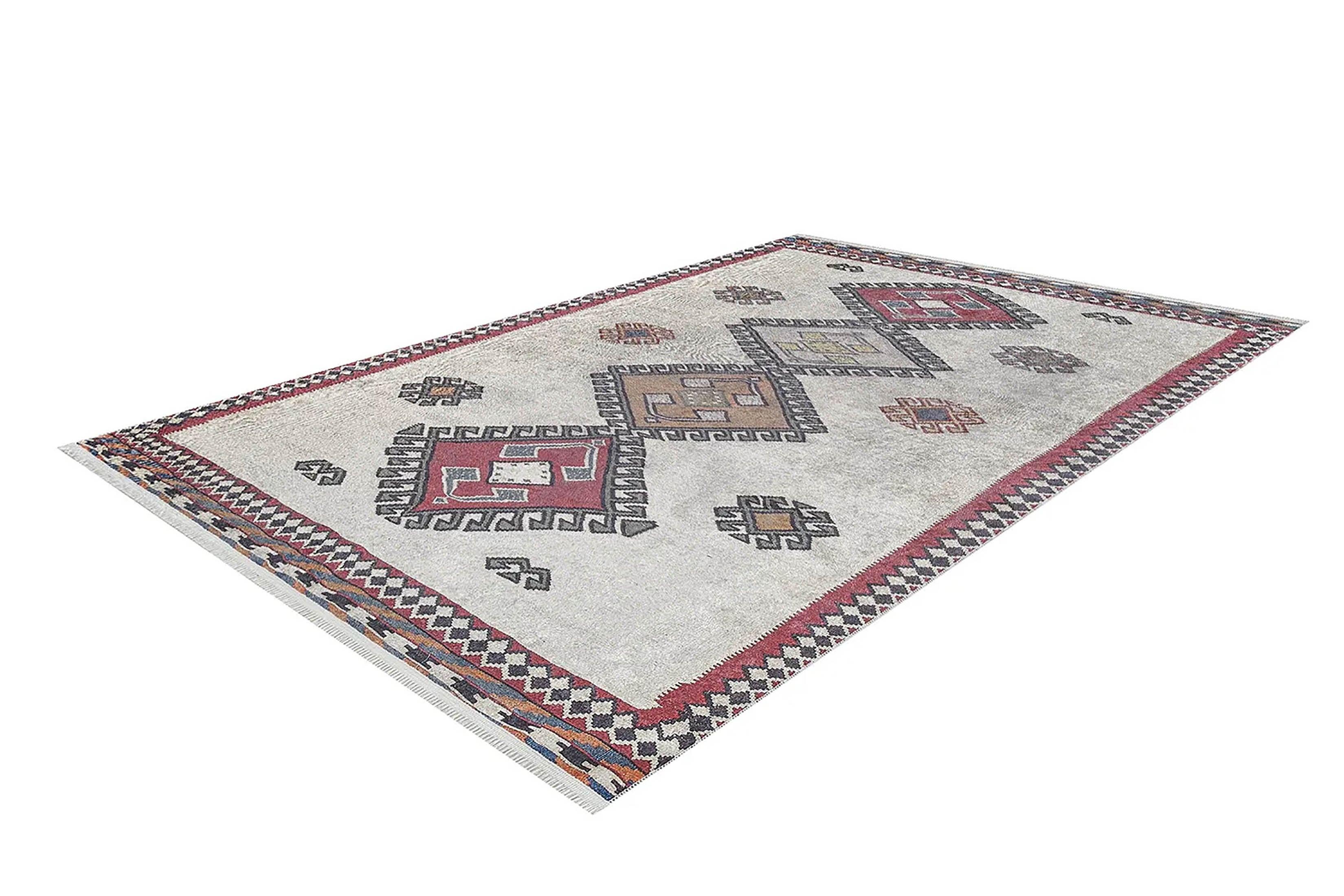 Fas Kırmızı Gri Kilim Halı