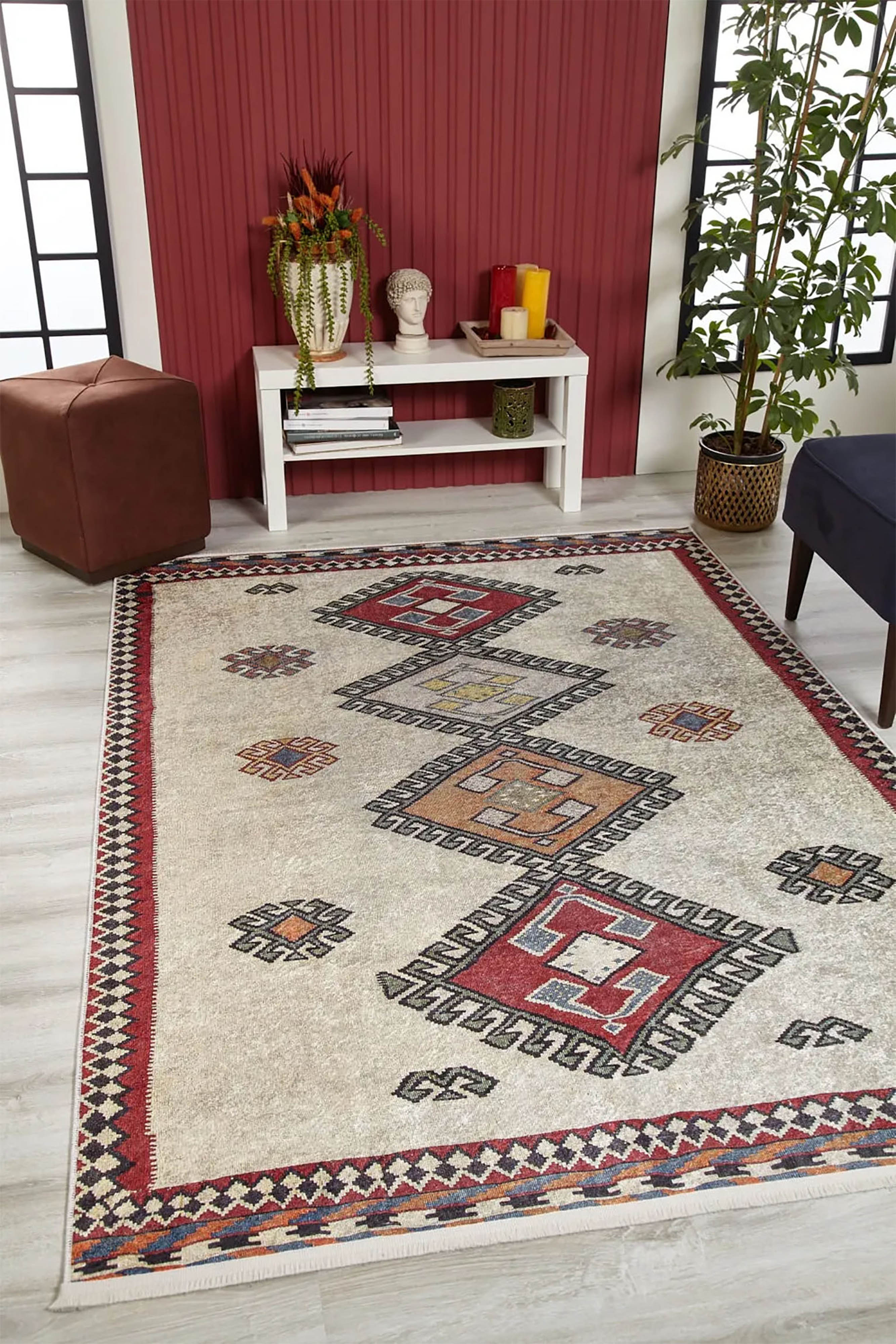 Fas Kırmızı Gri Kilim Halı - Pera Halı