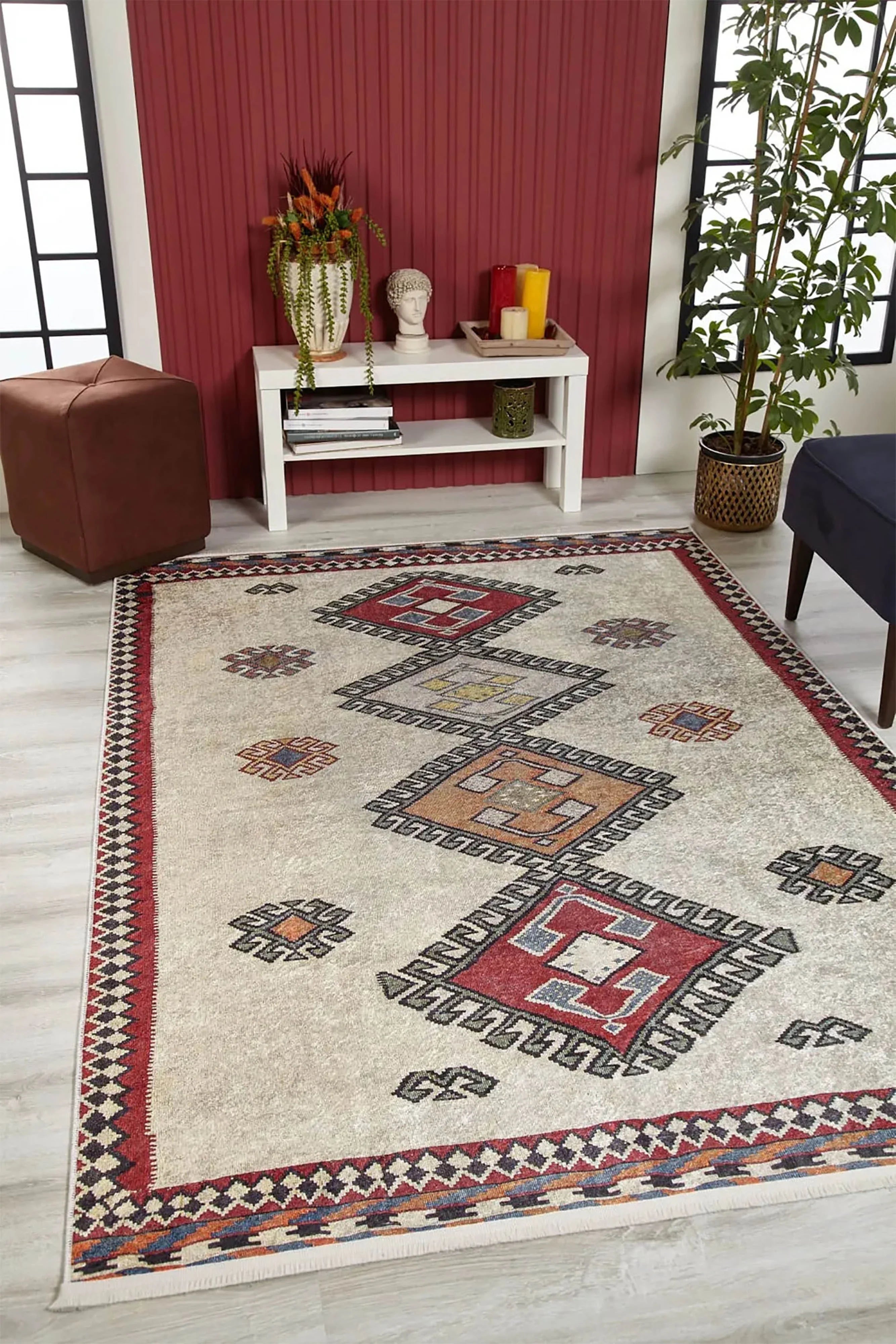 Fas Kırmızı Gri Kilim Halı