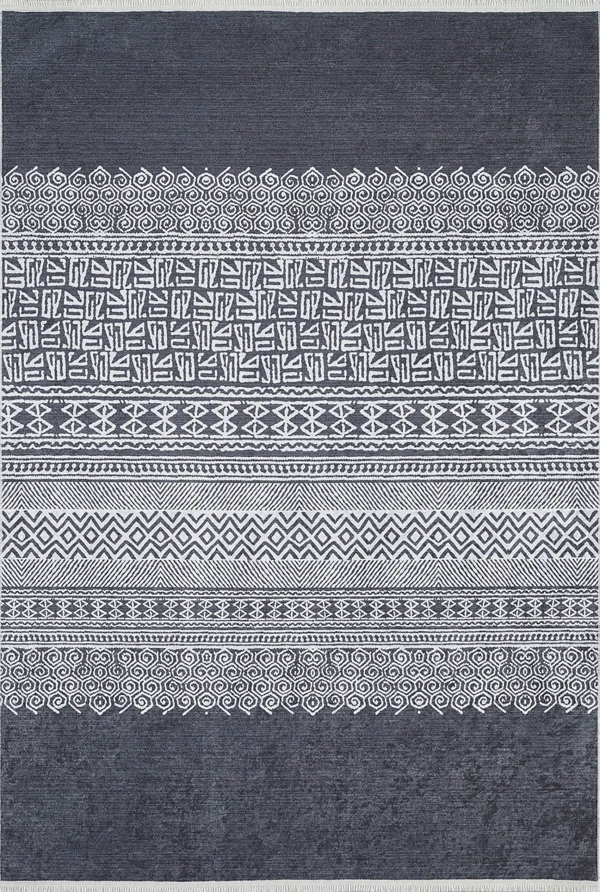 Gri Etnik Desenli Geometrik Anadolu Kilim Halı - Pera Halı