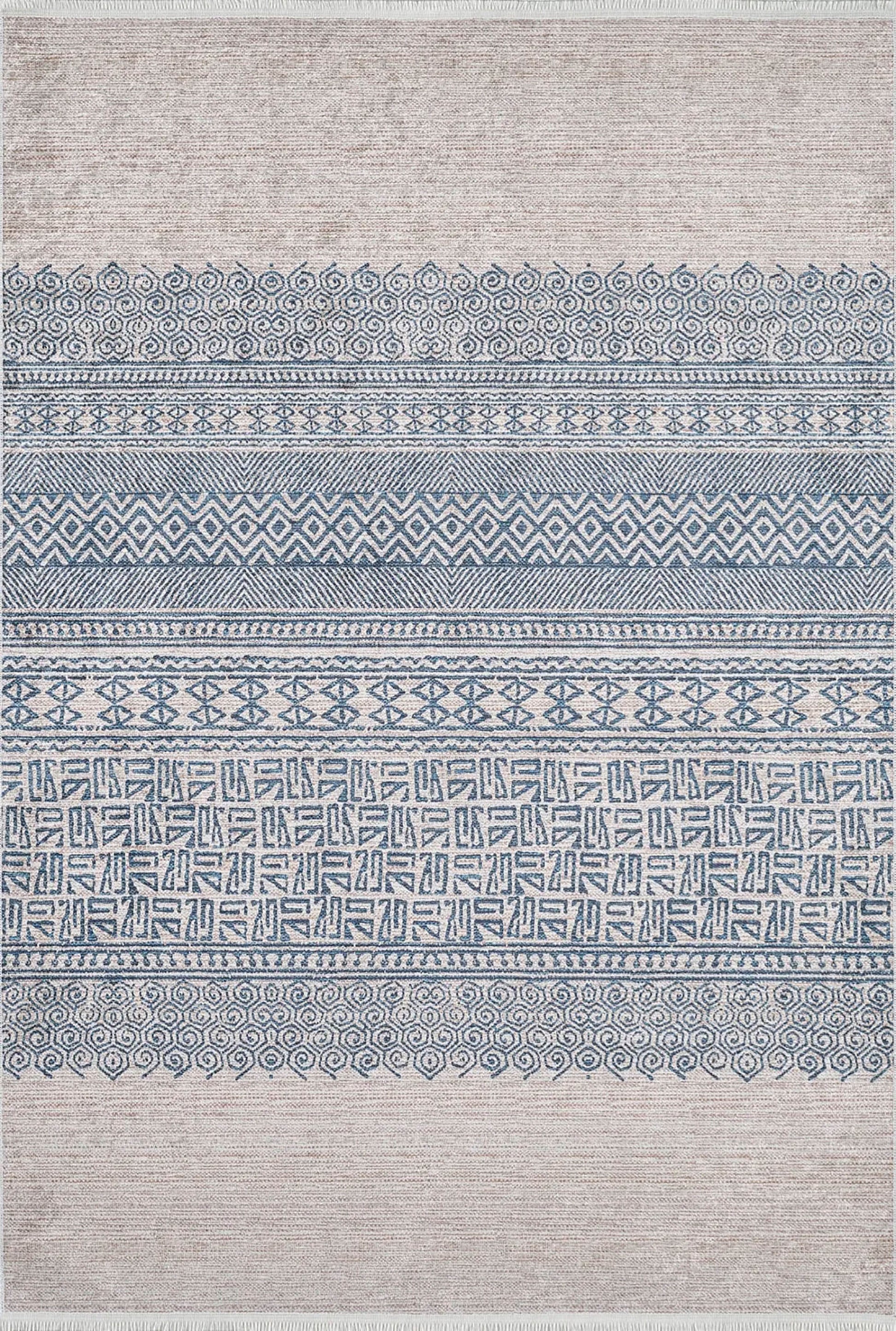 Bej Mavi Etnik Desenli Geometrik Anadolu Kilim Halı - Pera Halı