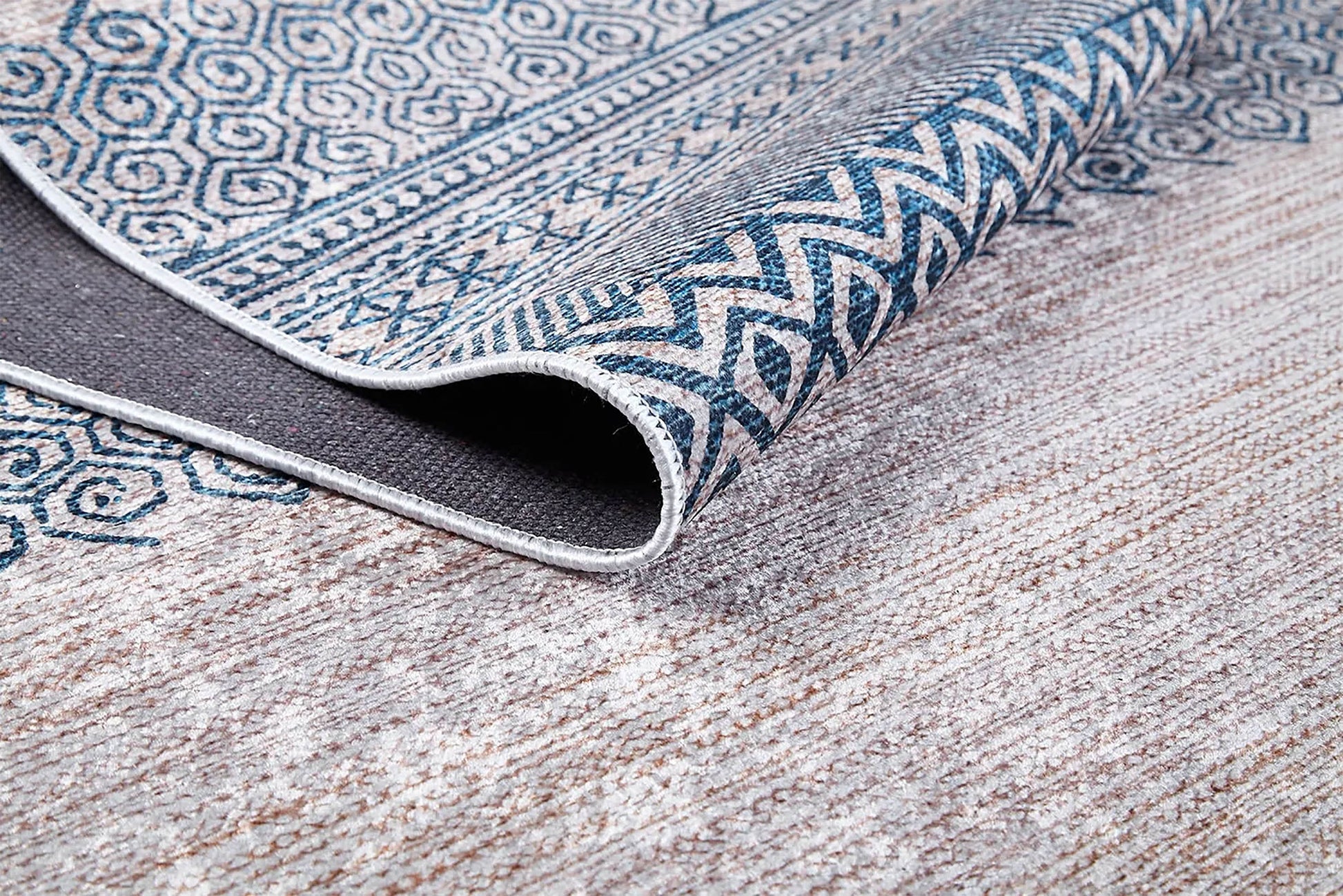 Bej Mavi Etnik Desenli Geometrik Anadolu Kilim Halı - Pera Halı