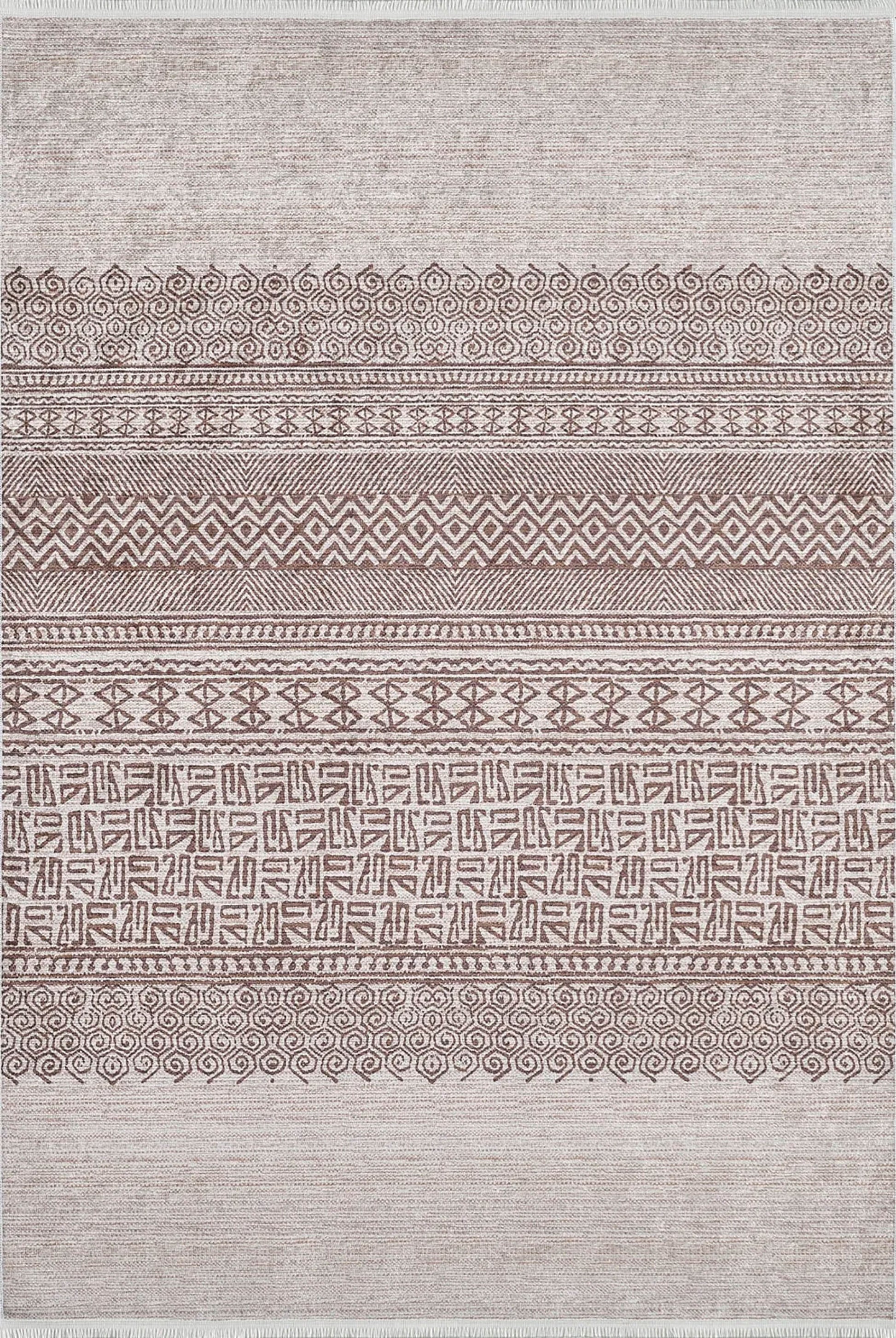 Bej Kahverengi Etnik Desenli Geometrik Anadolu Kilim Halı - Pera Halı