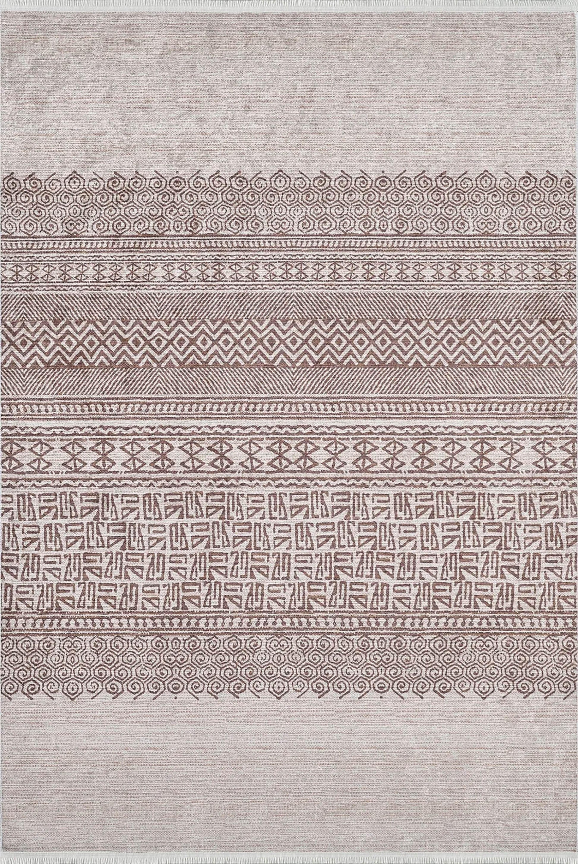 Bej Kahverengi Etnik Desenli Geometrik Anadolu Kilim Halı