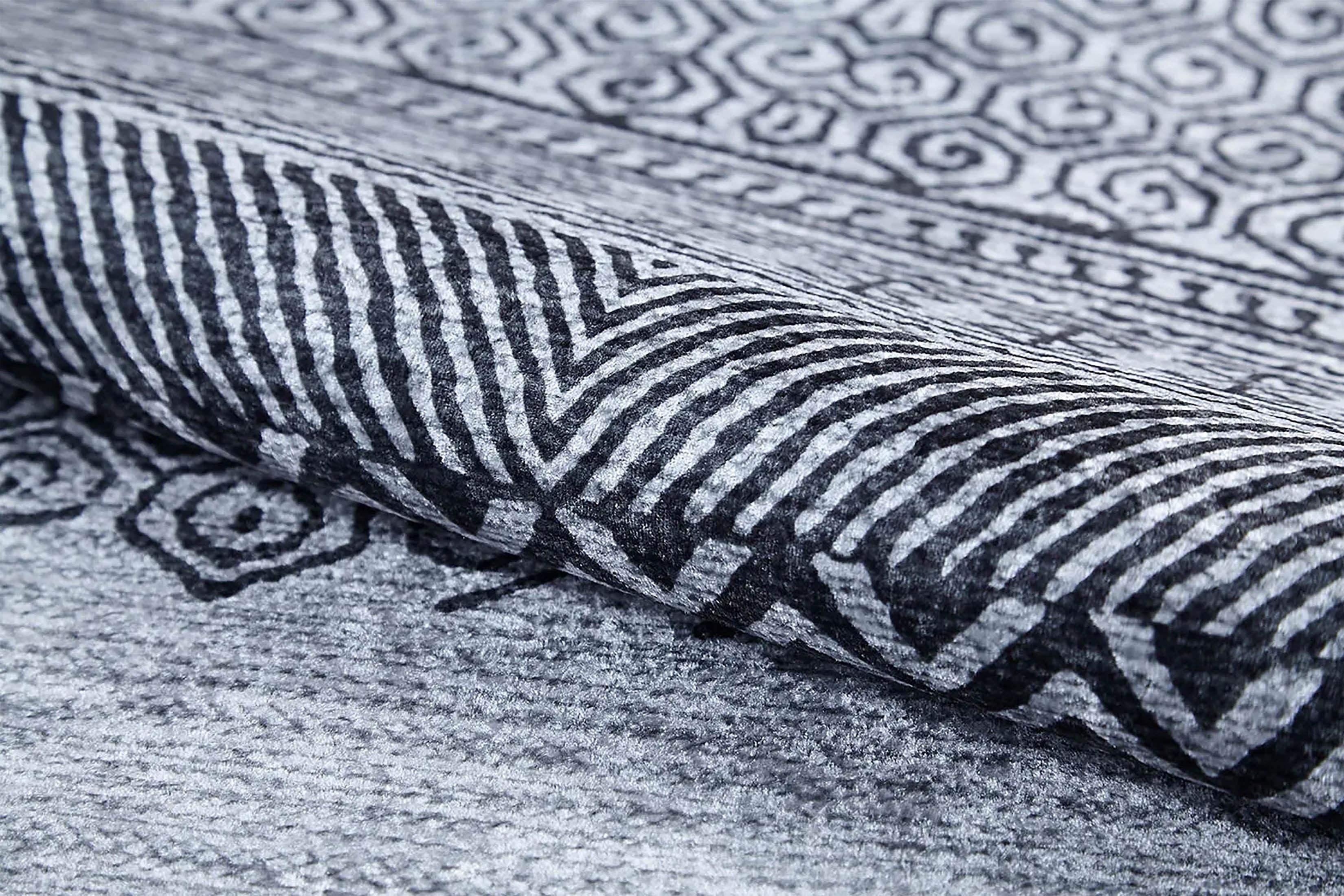 Gri Etnik Geometrik Desenli Modern Bohem Halı