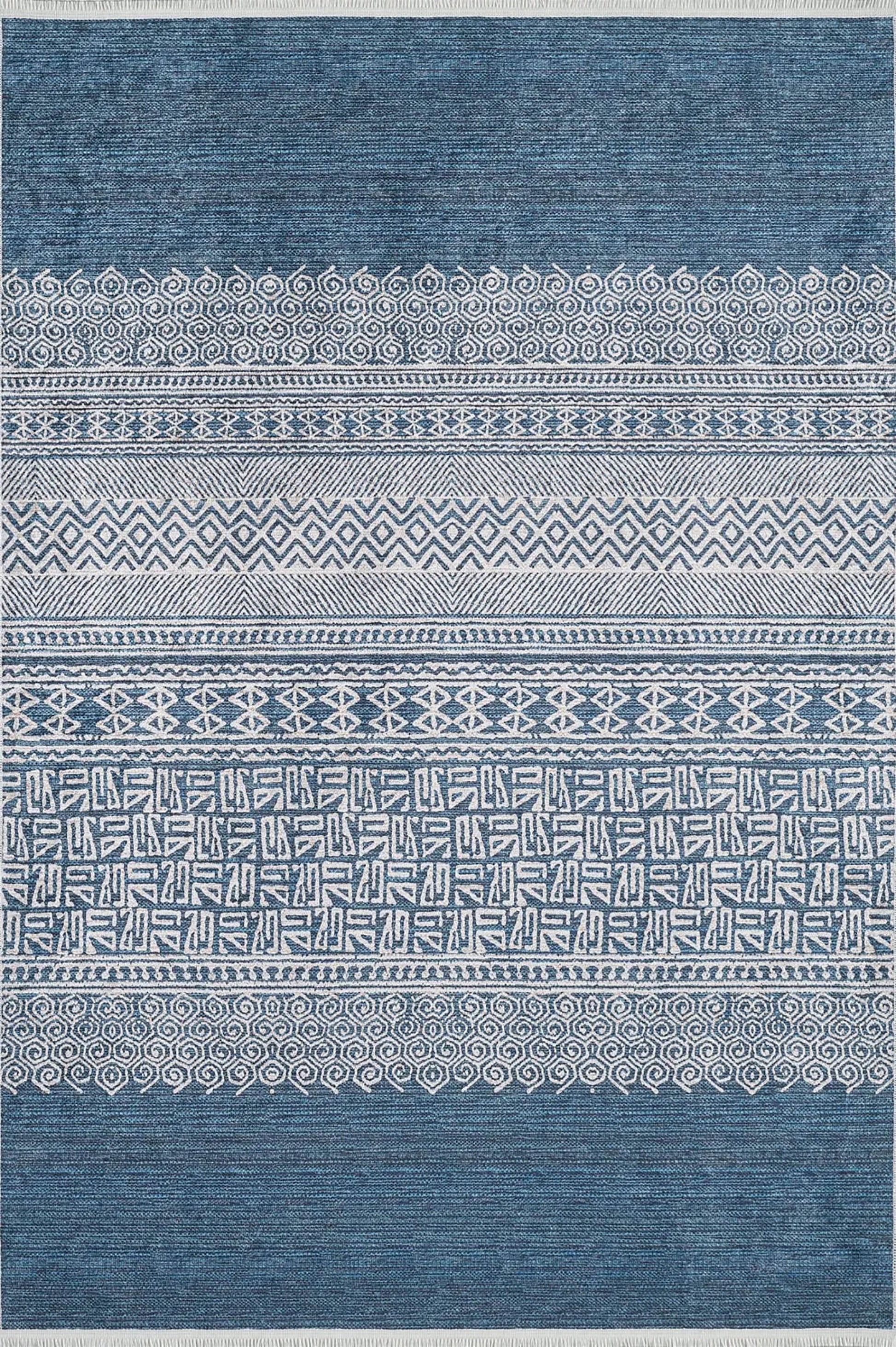 Mavi Bej Etnik Desenli Anadolu Kilim Halı - Pera Halı