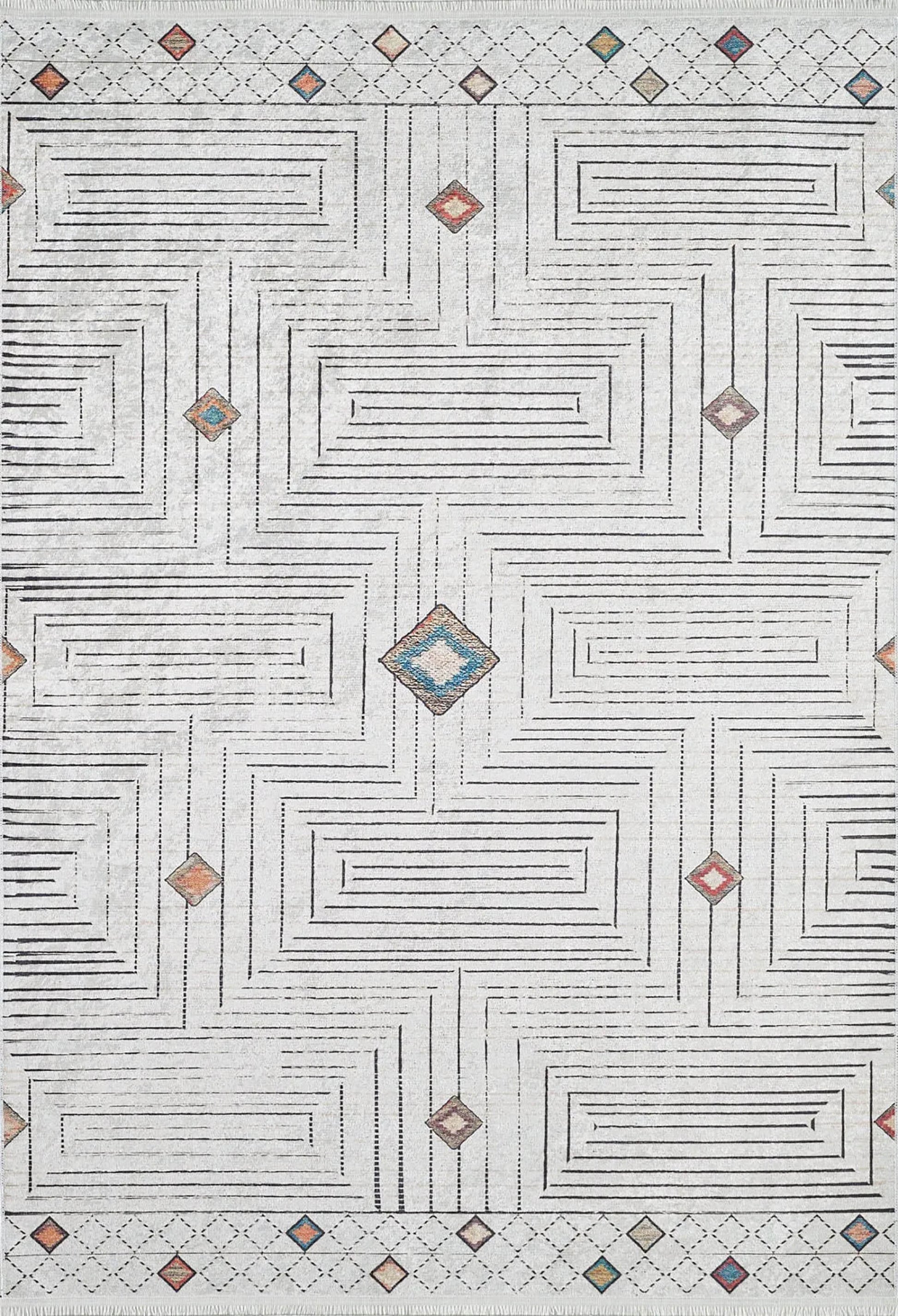 Gri Geometrik Modern Antika Vintage Lüks Halı - Pera Halı