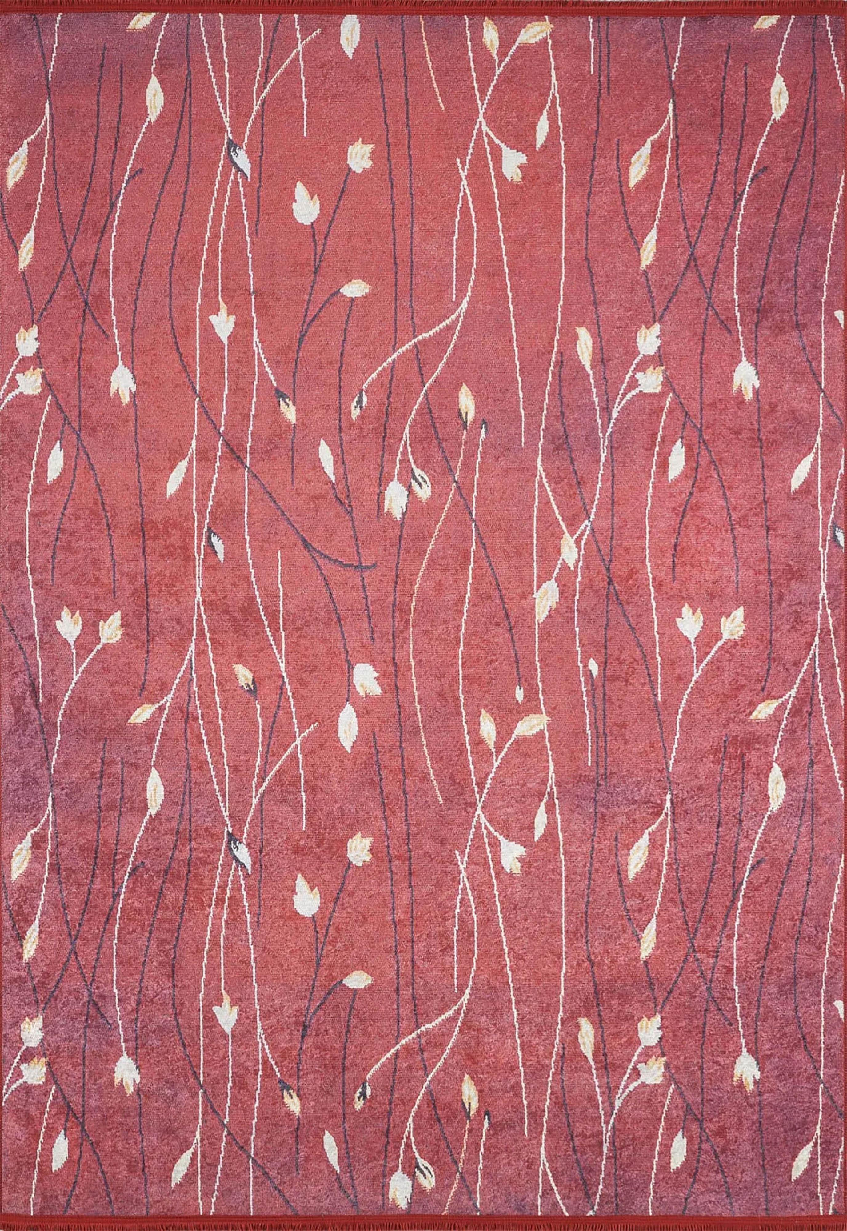 Çiçek Desenli Kırmızı Kilim Halı