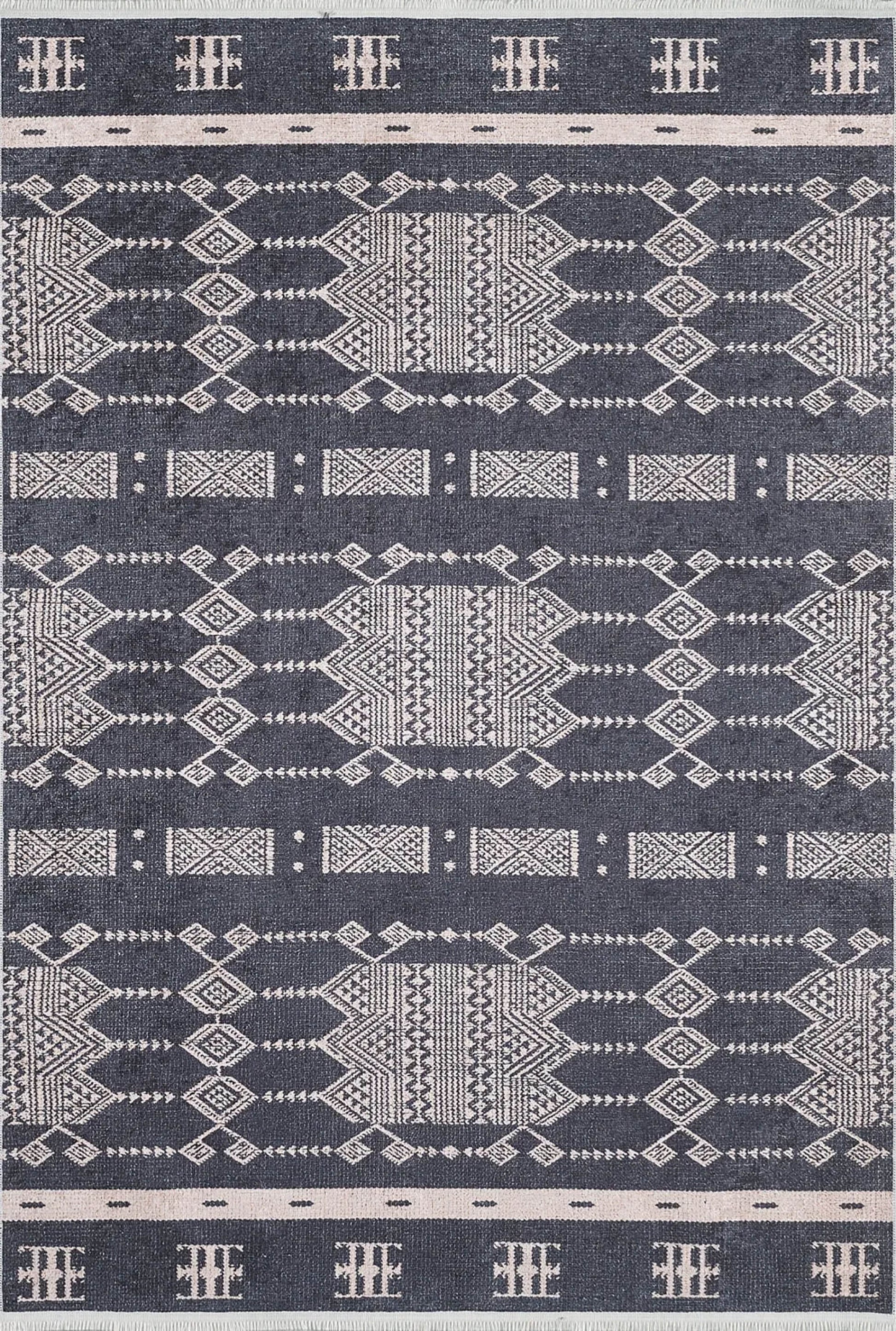 Siyah Geometrik Kilim Halı - Pera Halı