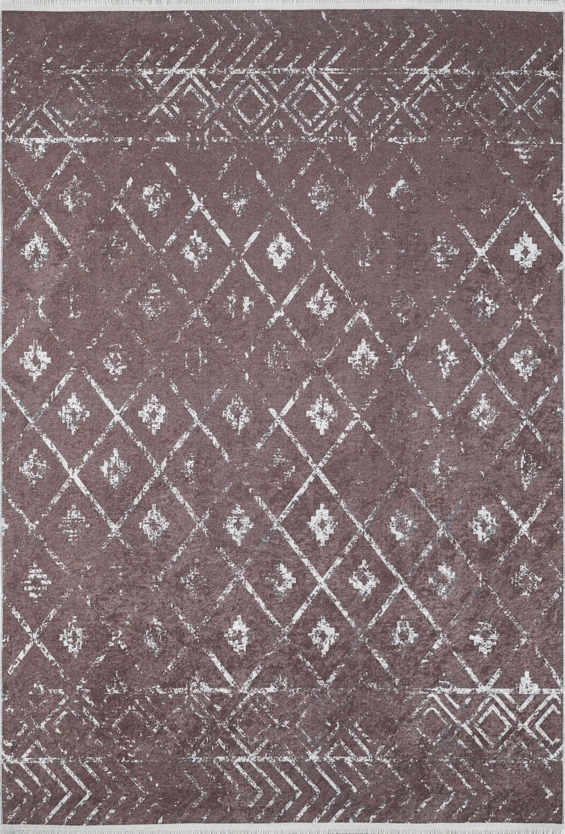 Kahverengi Geometrik Antika Benzersiz Vintage Halı - Pera Halı