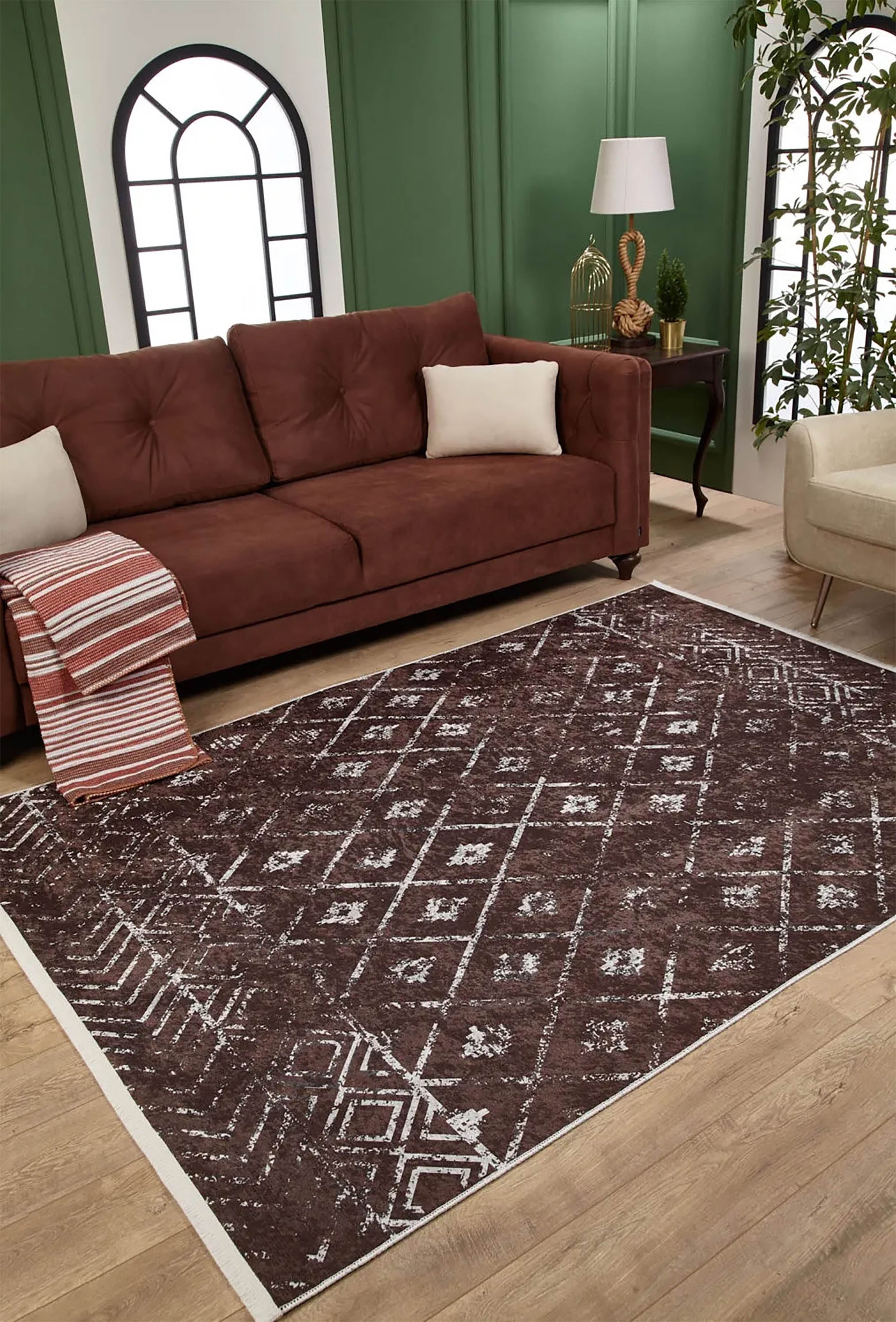 Kahverengi Geometrik Antika Benzersiz Vintage Halı - Pera Halı