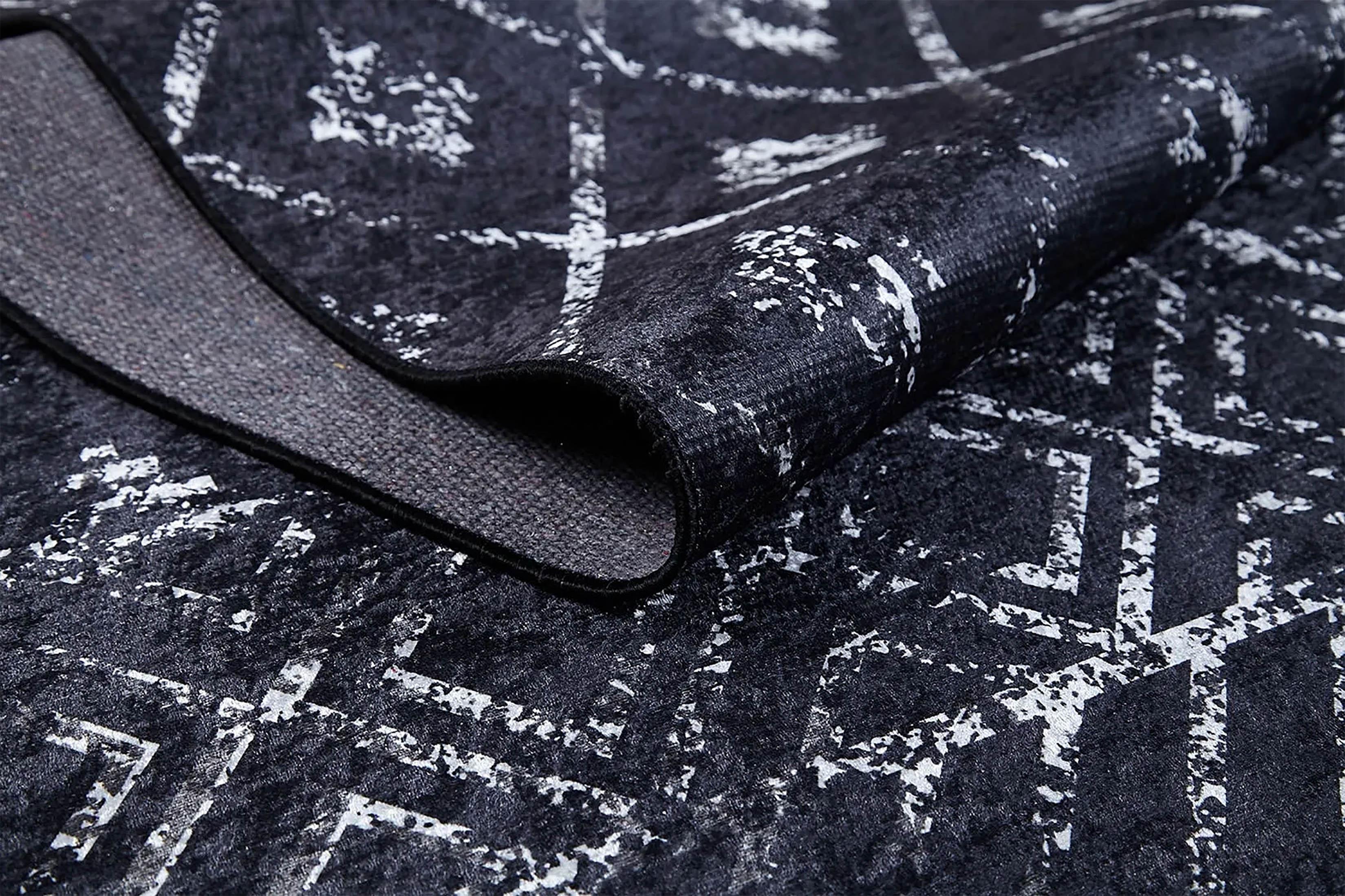 Siyah Gri Geometrik Antika Benzersiz Vintage Halı