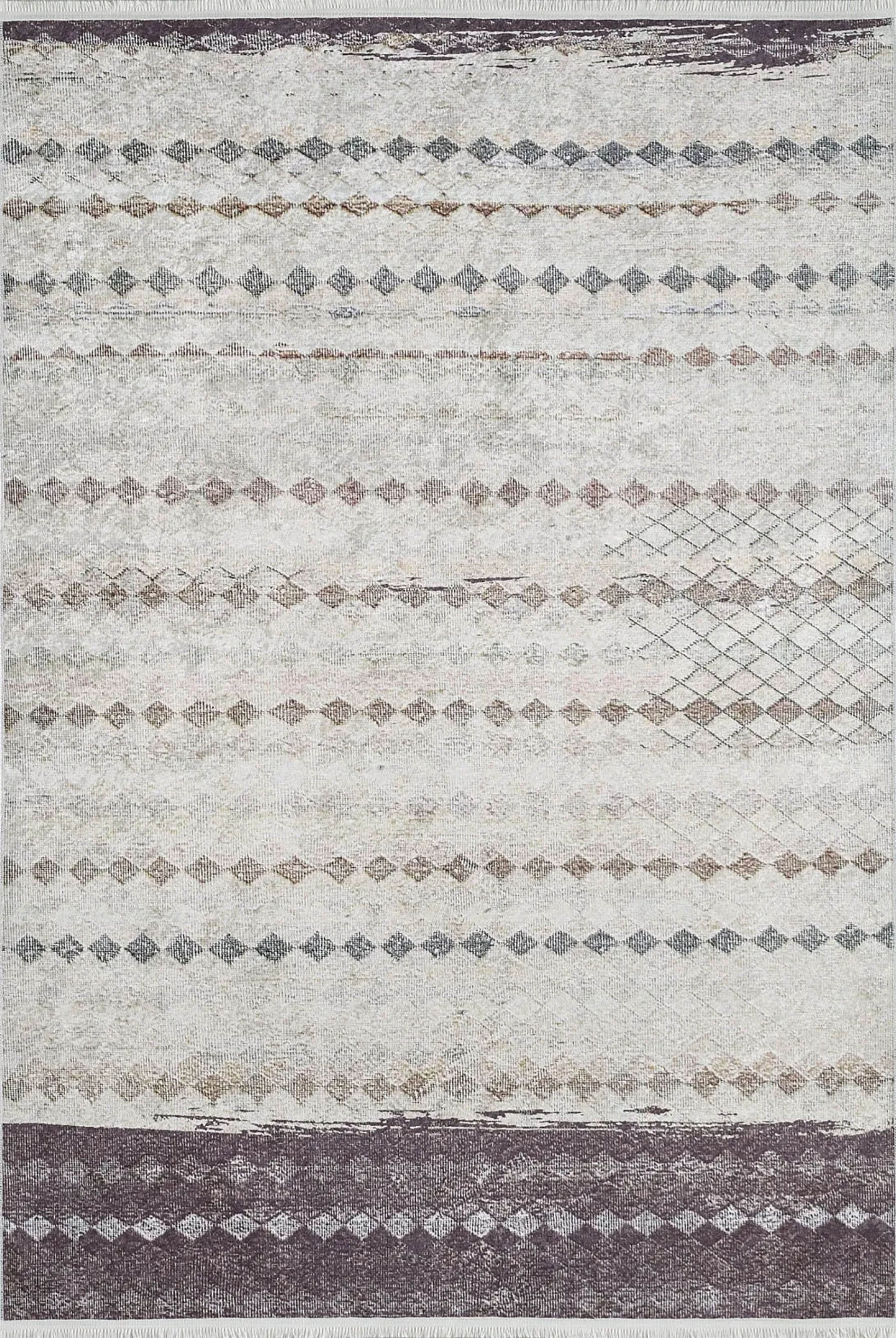 Bej Kahverengi Geometrik Antik Vintage Halı - Pera Halı