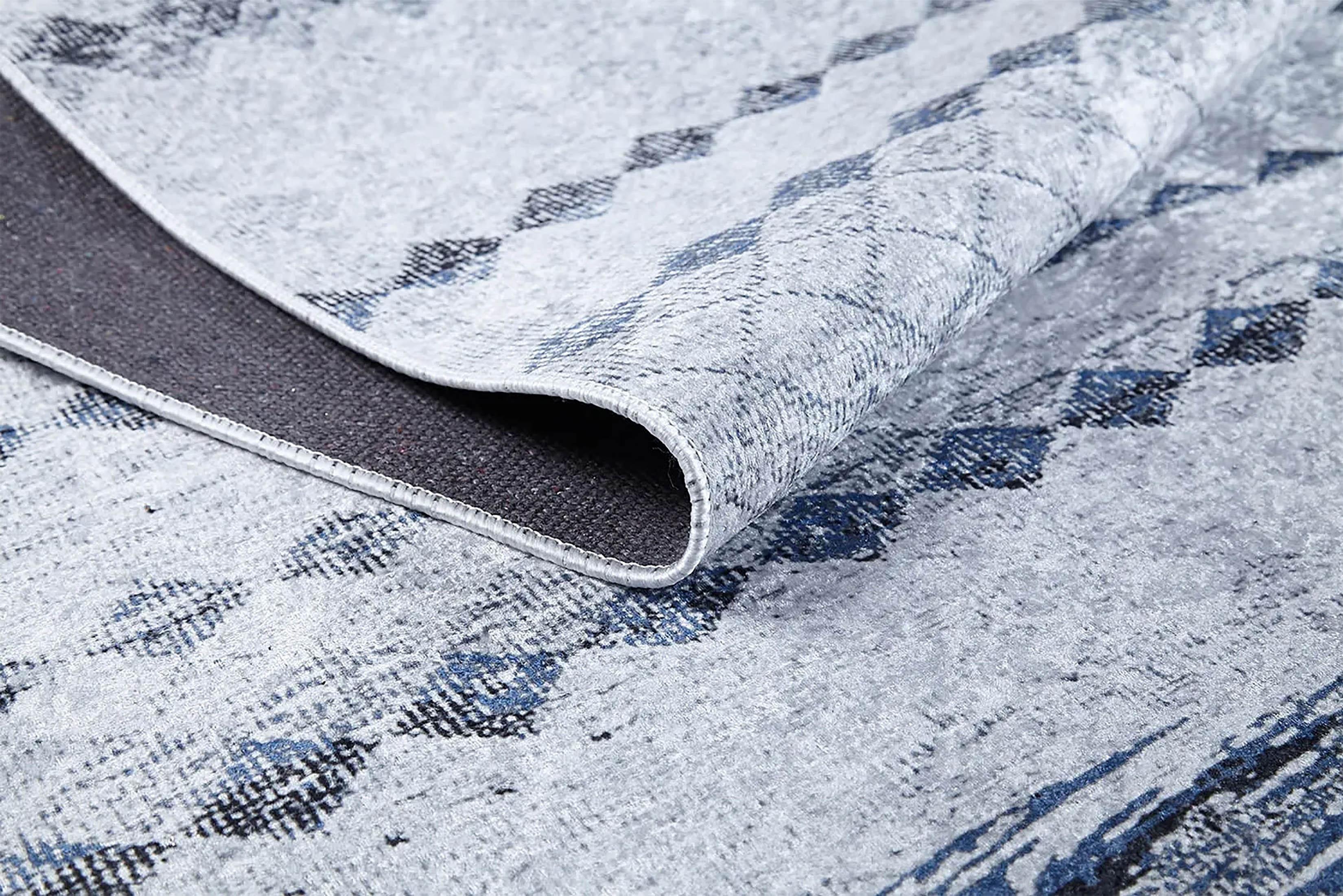 Gri Mavi Geometrik Antik Vintage Halı