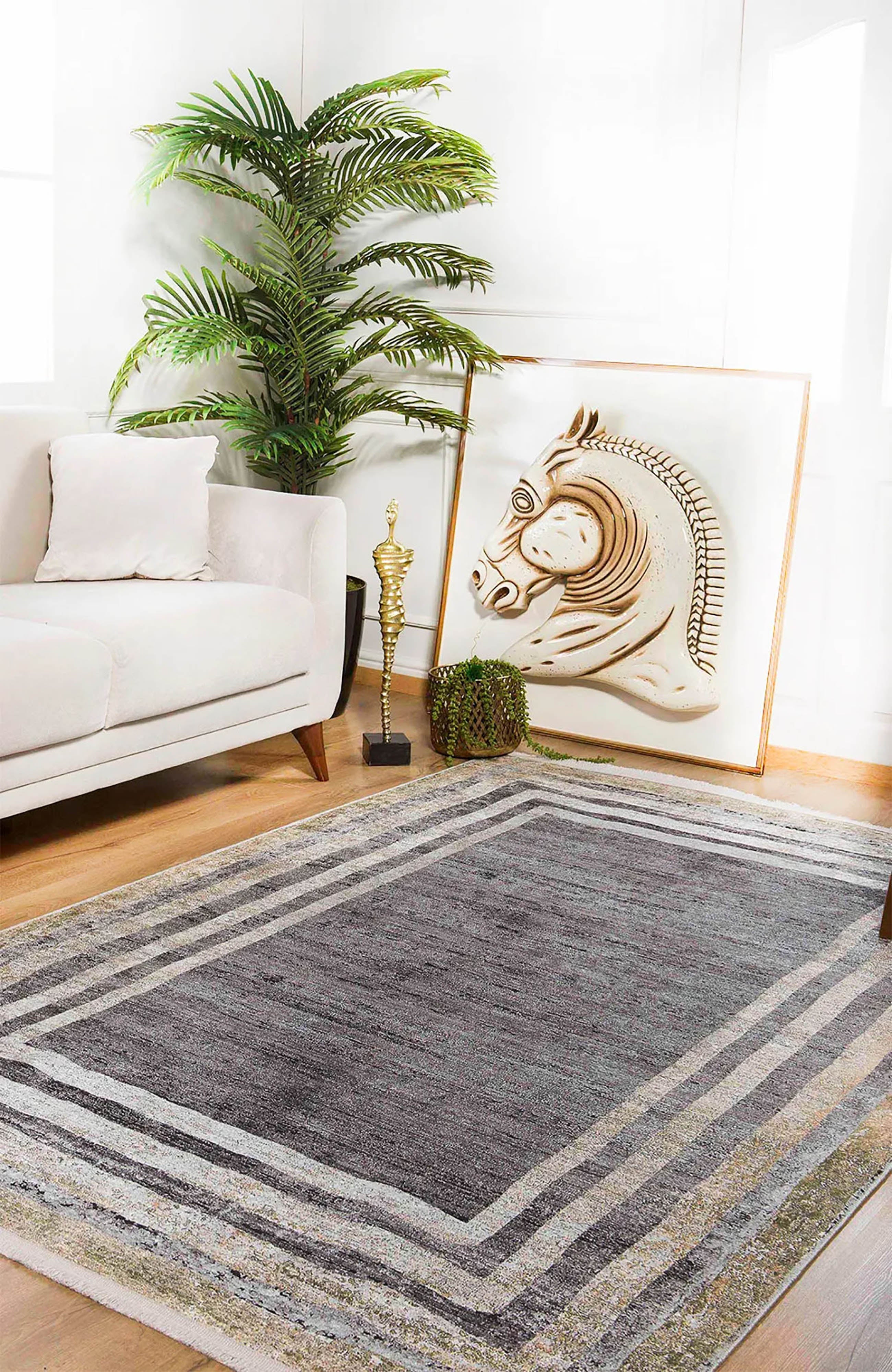 Brown Beige Geometric Antique Art Deco Rug