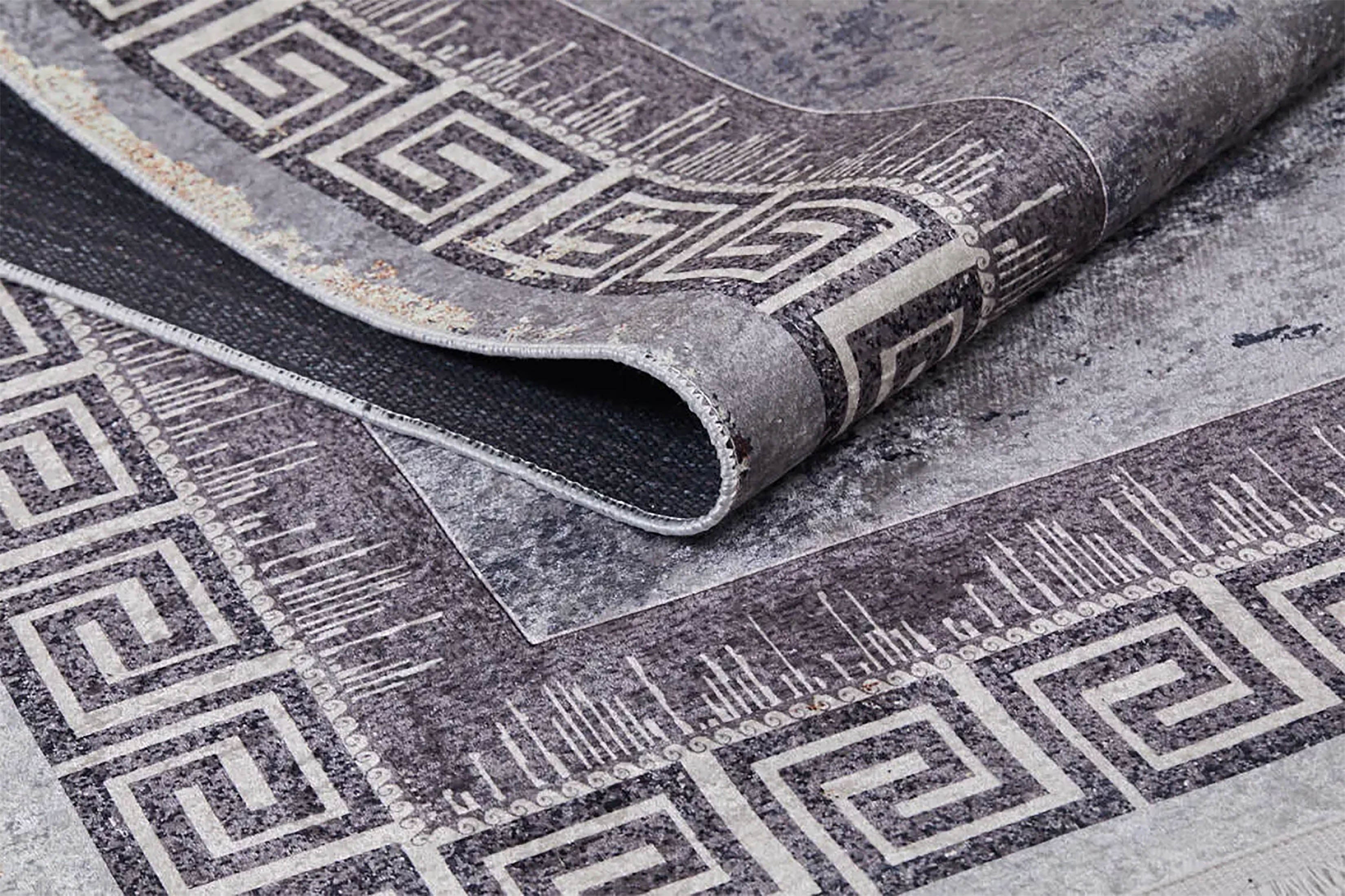 Brown Beige Geometric Antique Art Deco Rug