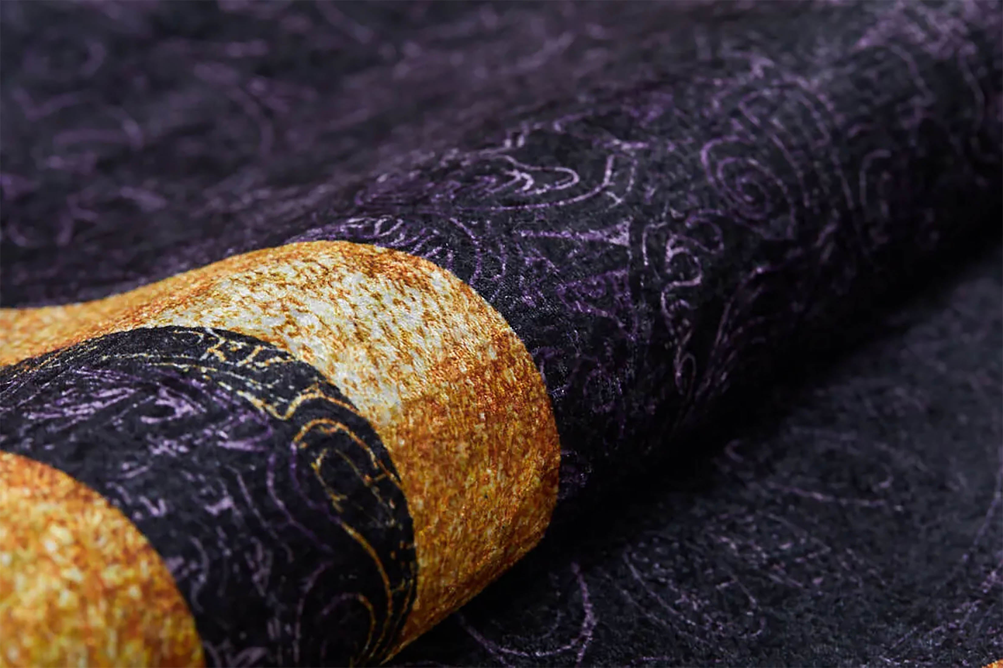Lüks Mor Damask Desenli Altın Sarısı Çerçeveli Bordürlü Halı