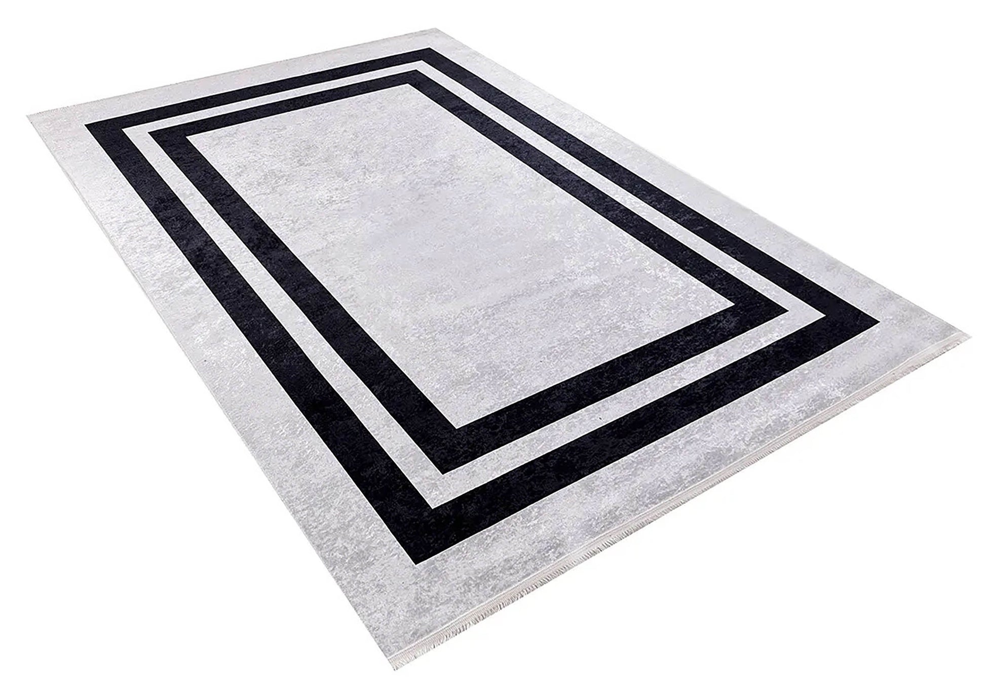 Gri Siyah Geometrik Desenli Lüks Bordürlü Halı - Pera Halı