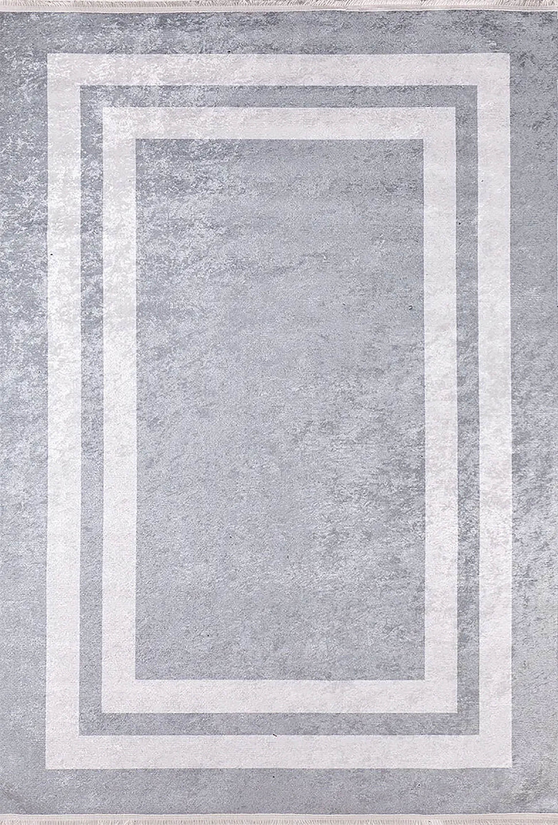 Gri Geometrik Desenli Lüks Bordürlü Halı - Pera Halı