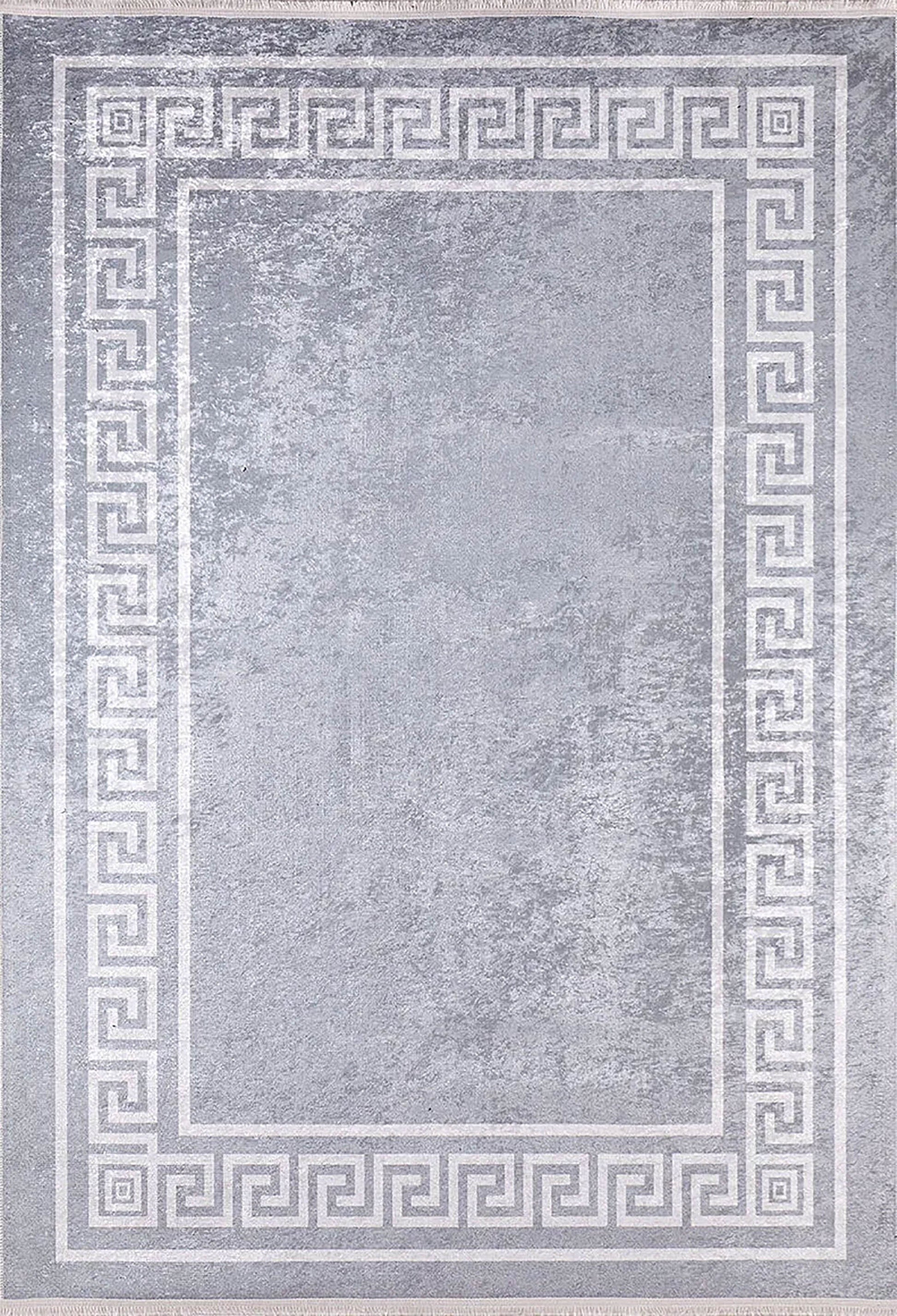 Mermer Desenli Gri Altın Geometrik Bordürlü Halı - Pera Halı