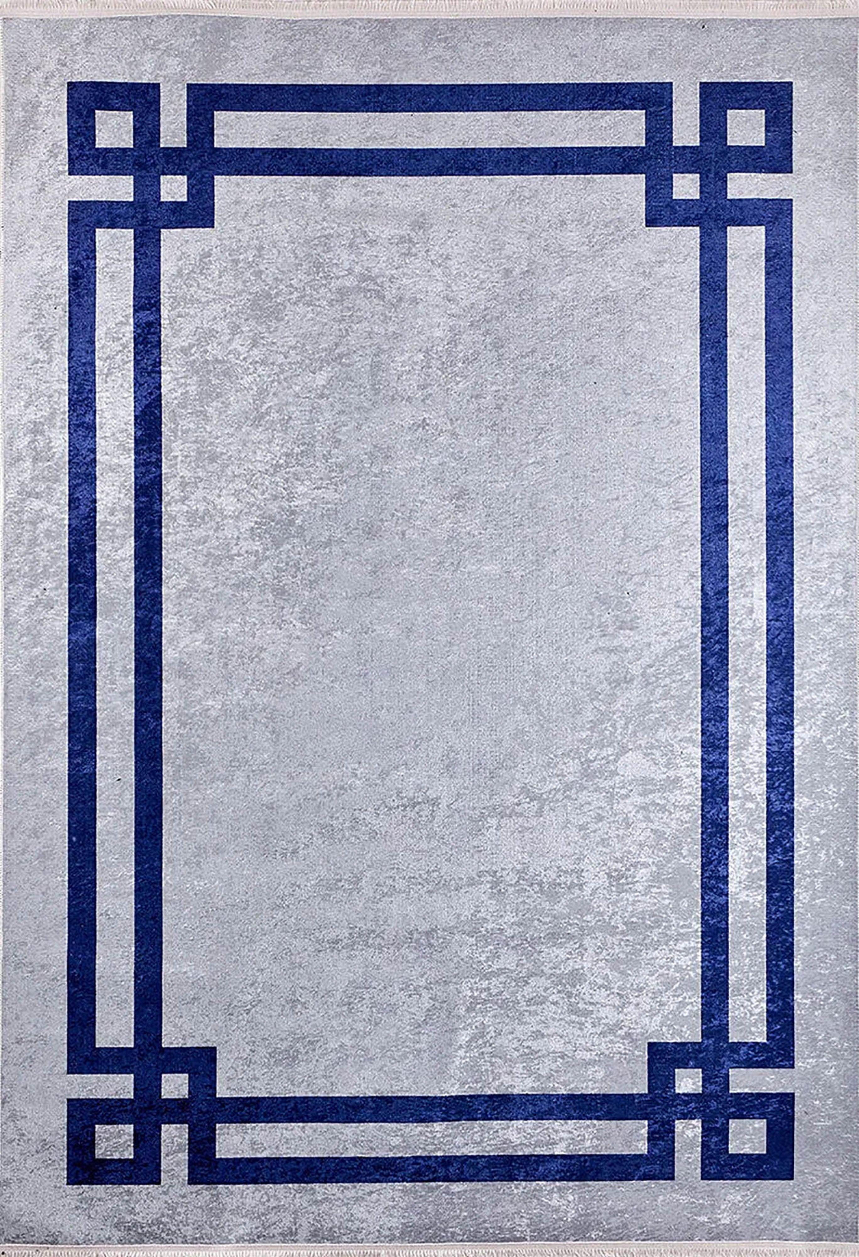 Gri Mavi Geometrik Halı