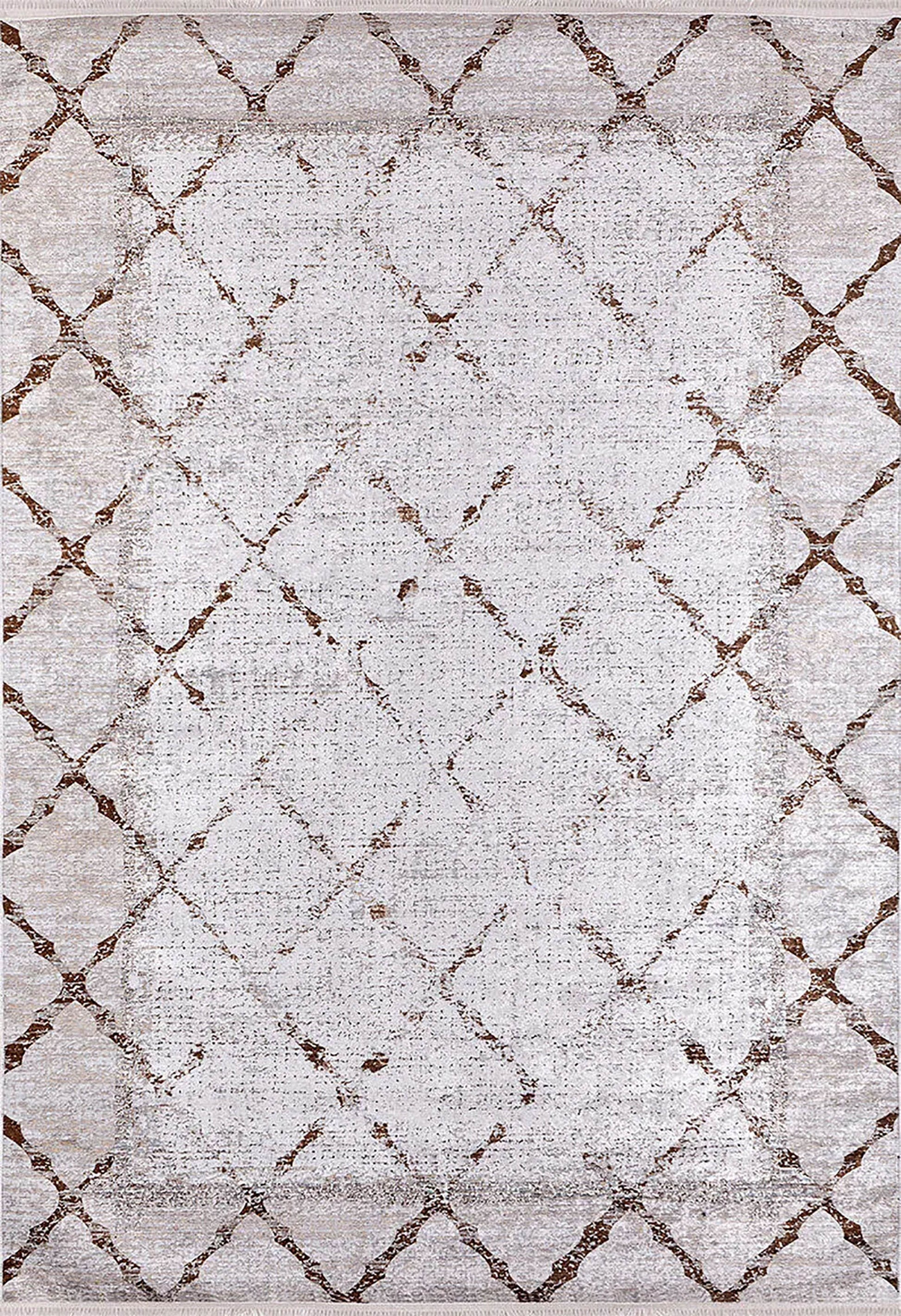 Kahverengi Bej Geometrik Antik Art Deco Halı - Pera Halı