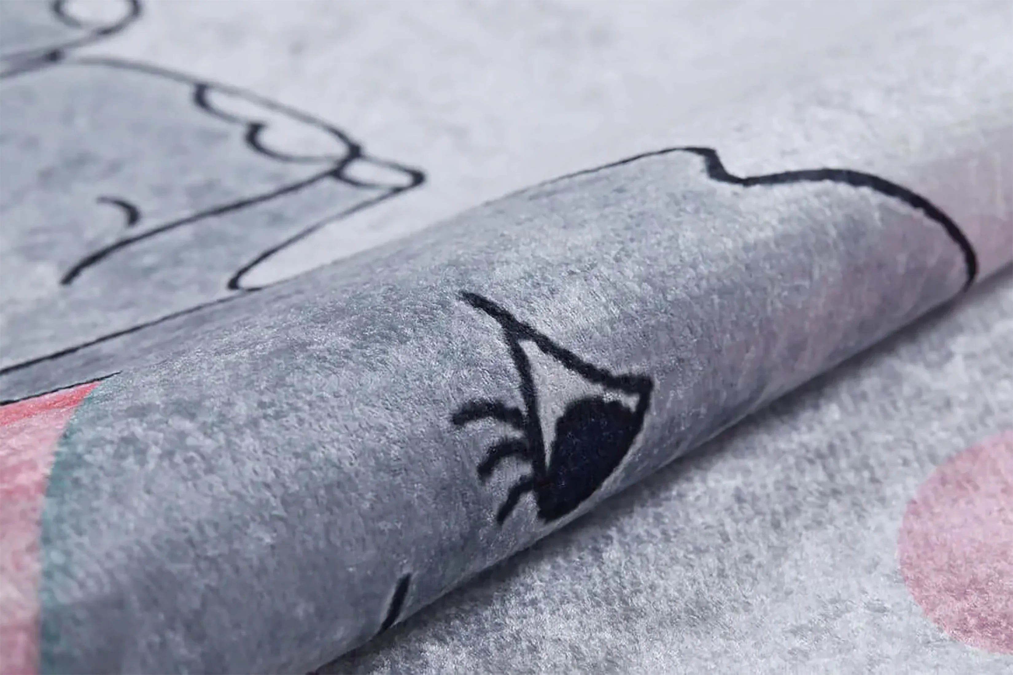 Pembe Ay ve Fil Desenli Yıkanabilir Çocuk Halısı