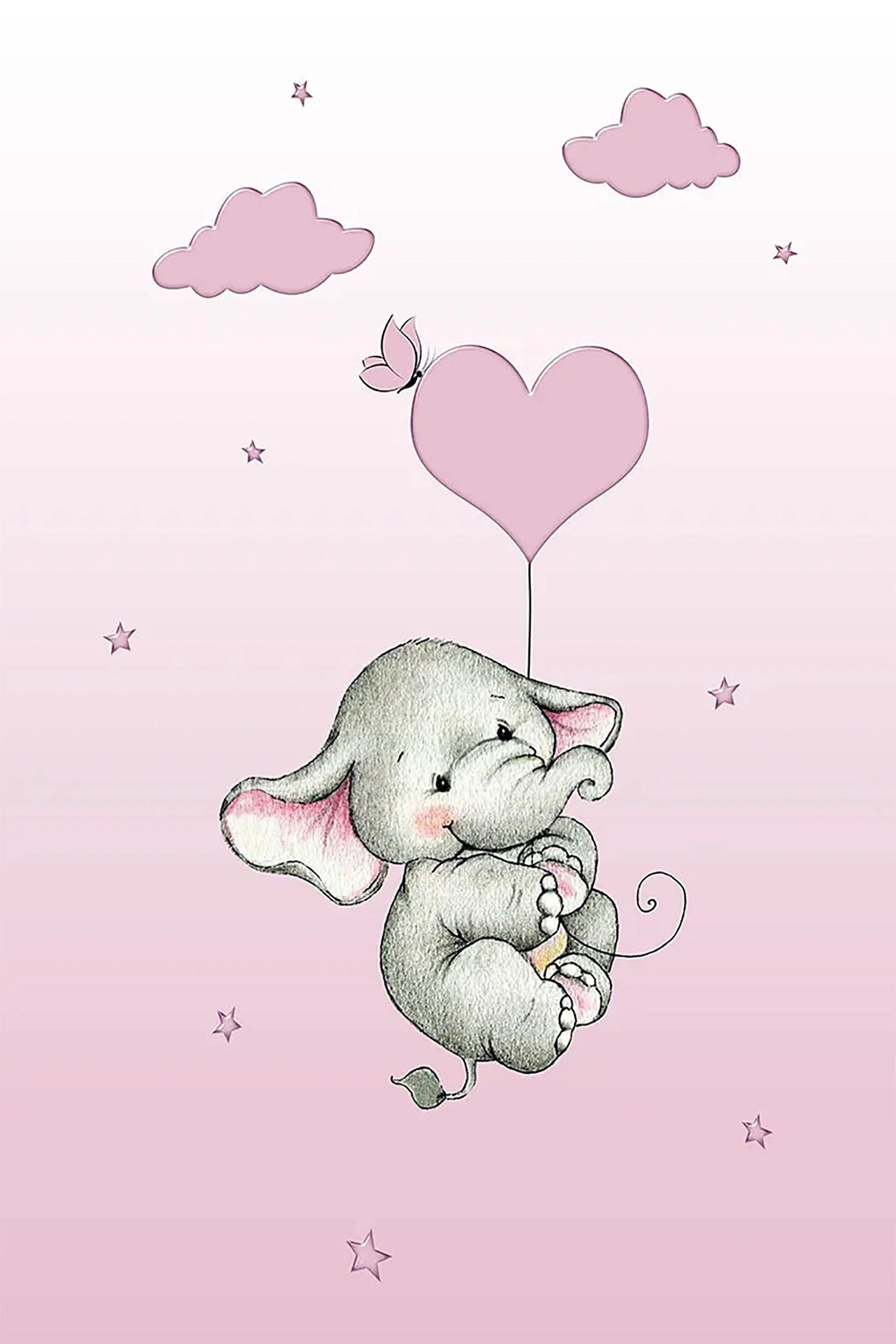 Kalpli Balonlu Fil Desenli Pembe Yıkanabilir Çocuk Halısı