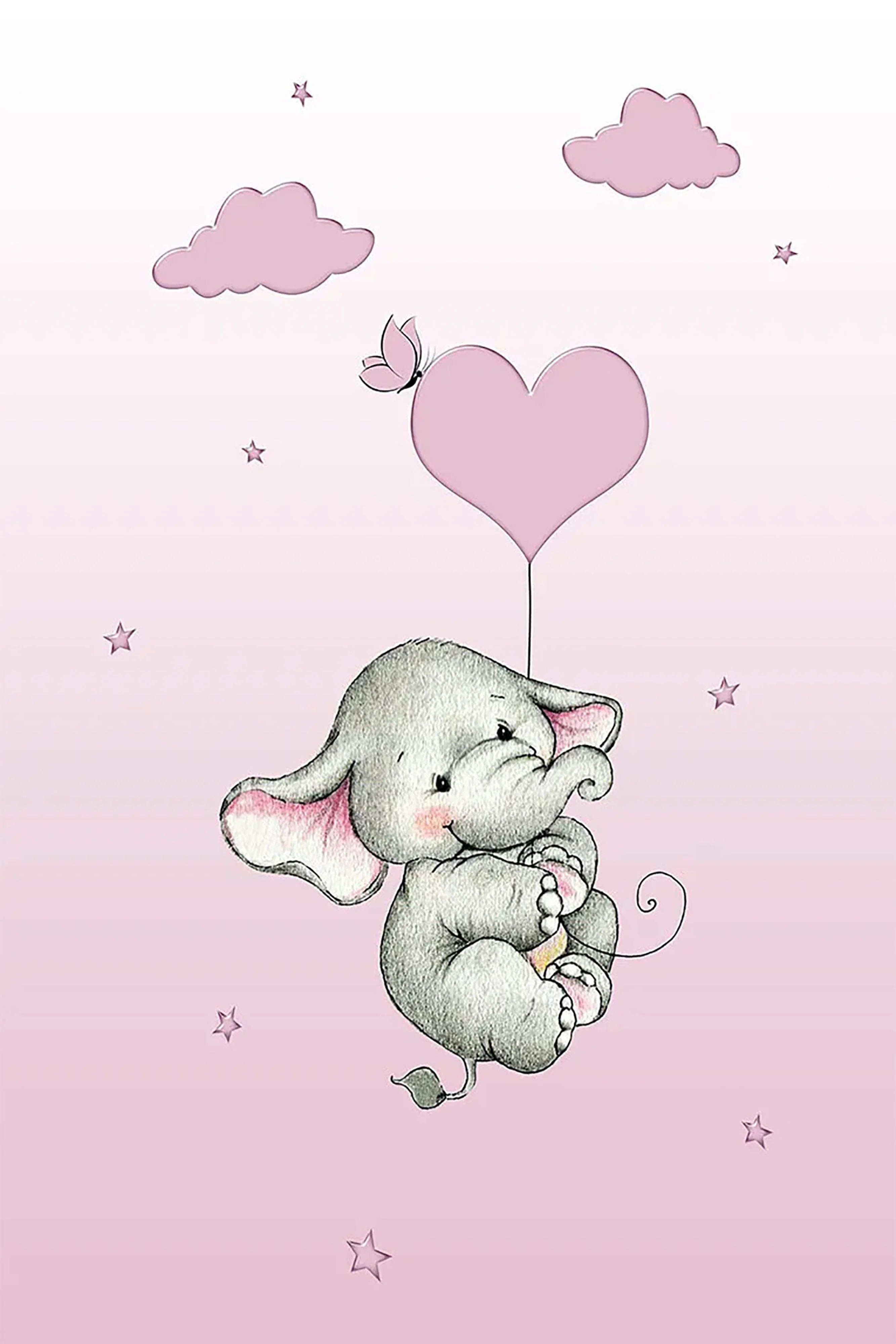 Kalpli Balonlu Fil Desenli Pembe Yıkanabilir Çocuk Halısı