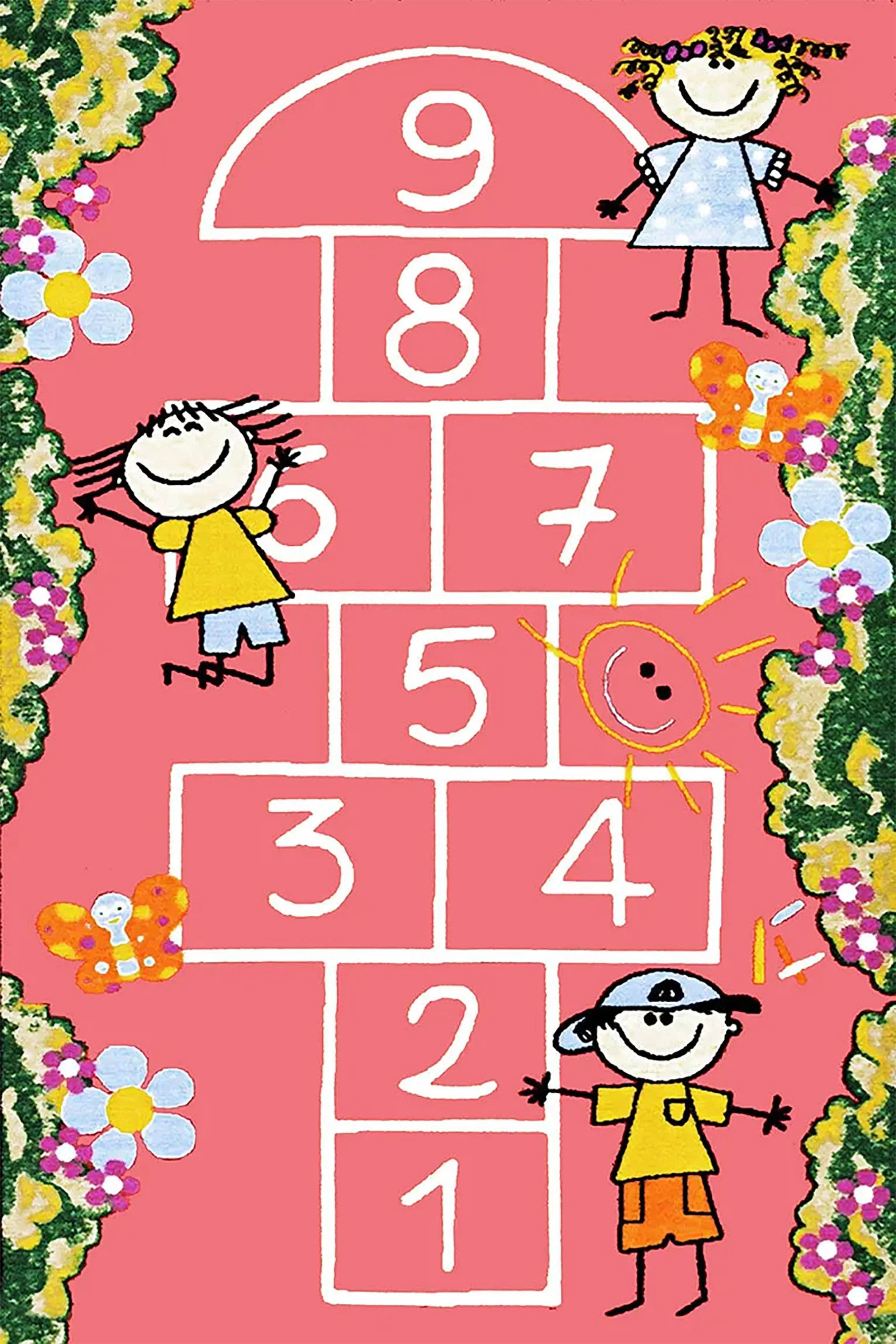 Pembe Seksek Desenli Çizgi Karakterli Yıkanabilir Çocuk Halısı