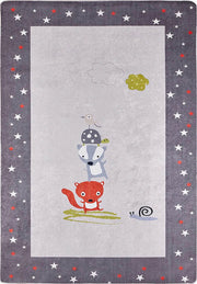 Sevimli Hayvan Kulesi Figürlü Gri Yıldız Çocuk Halısı