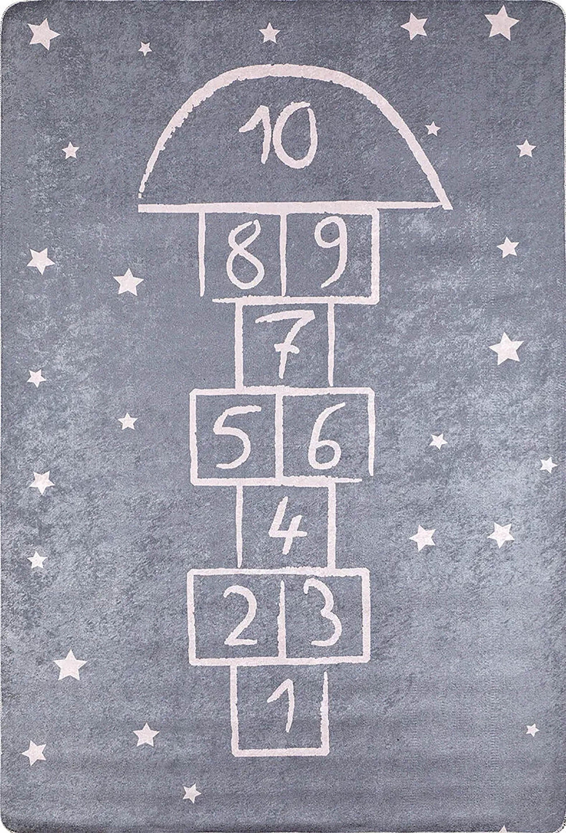 Seksek Gri Yıldızlı Çocuk Halısı