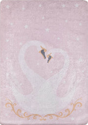 Pembe Kuğu Temalı Kalp Desenli Çocuk Halısı