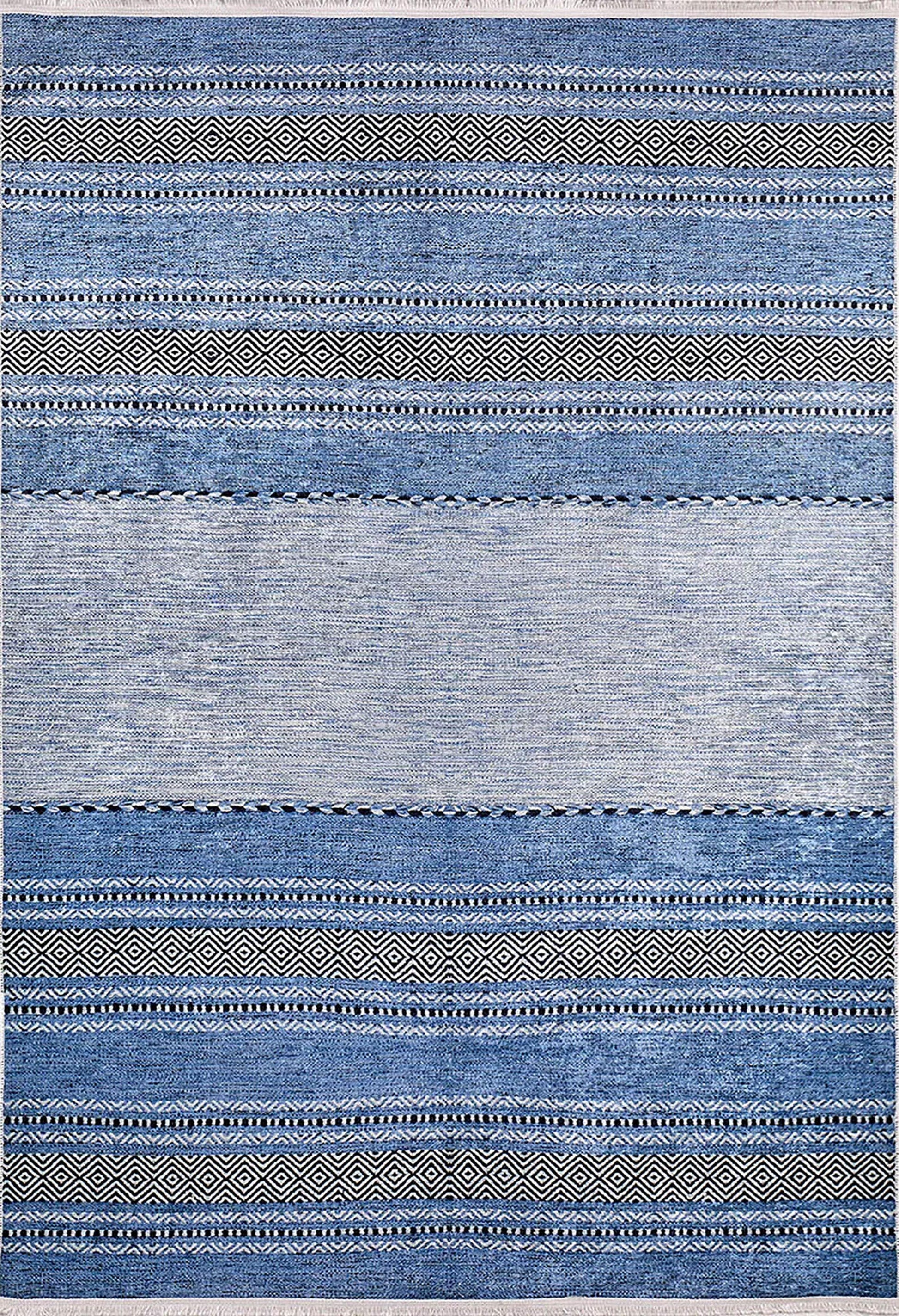 Mavi Etnik Desenli Bohem Degrade Halı