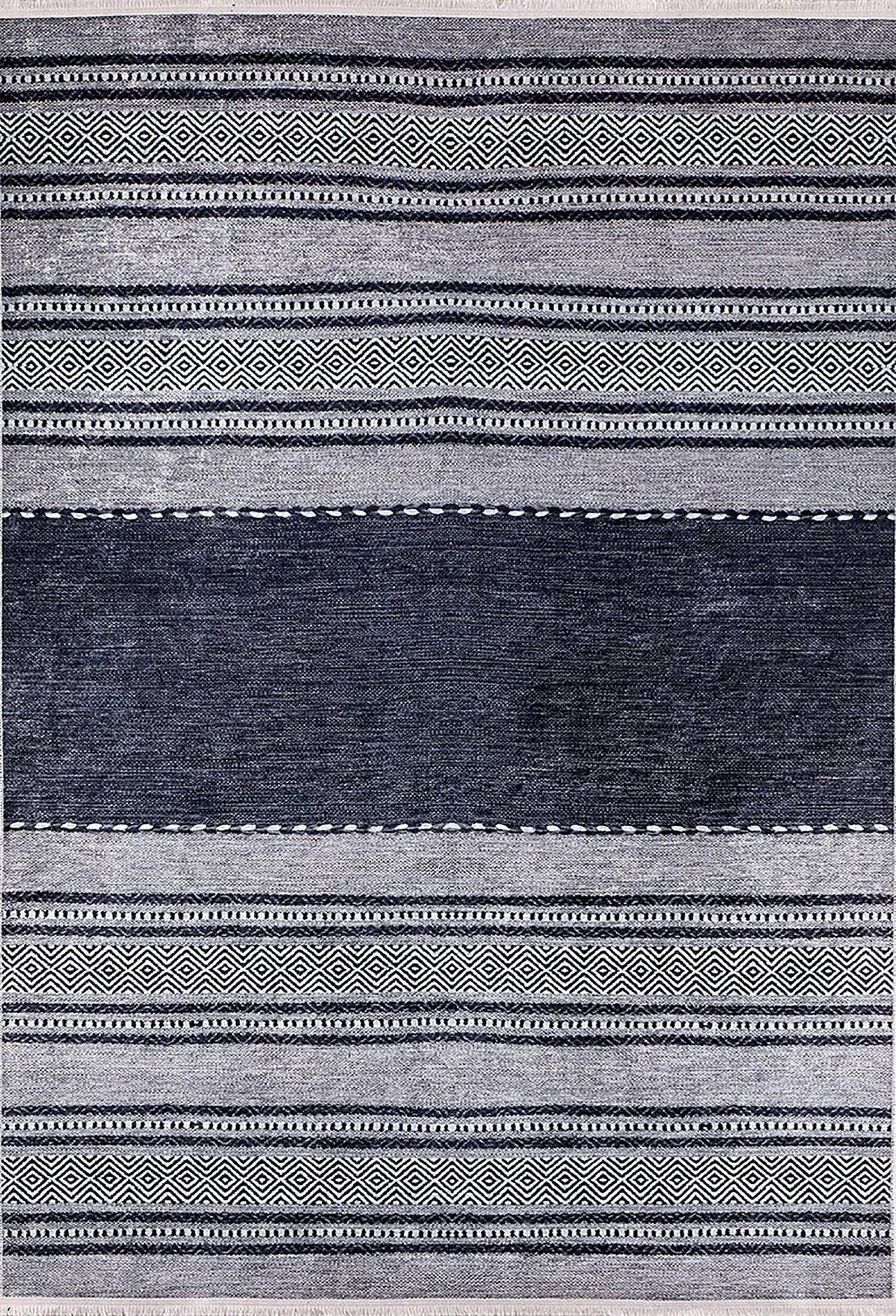 Siyah Gri Etnik Desenli Modern Geometrik Degrade Halı